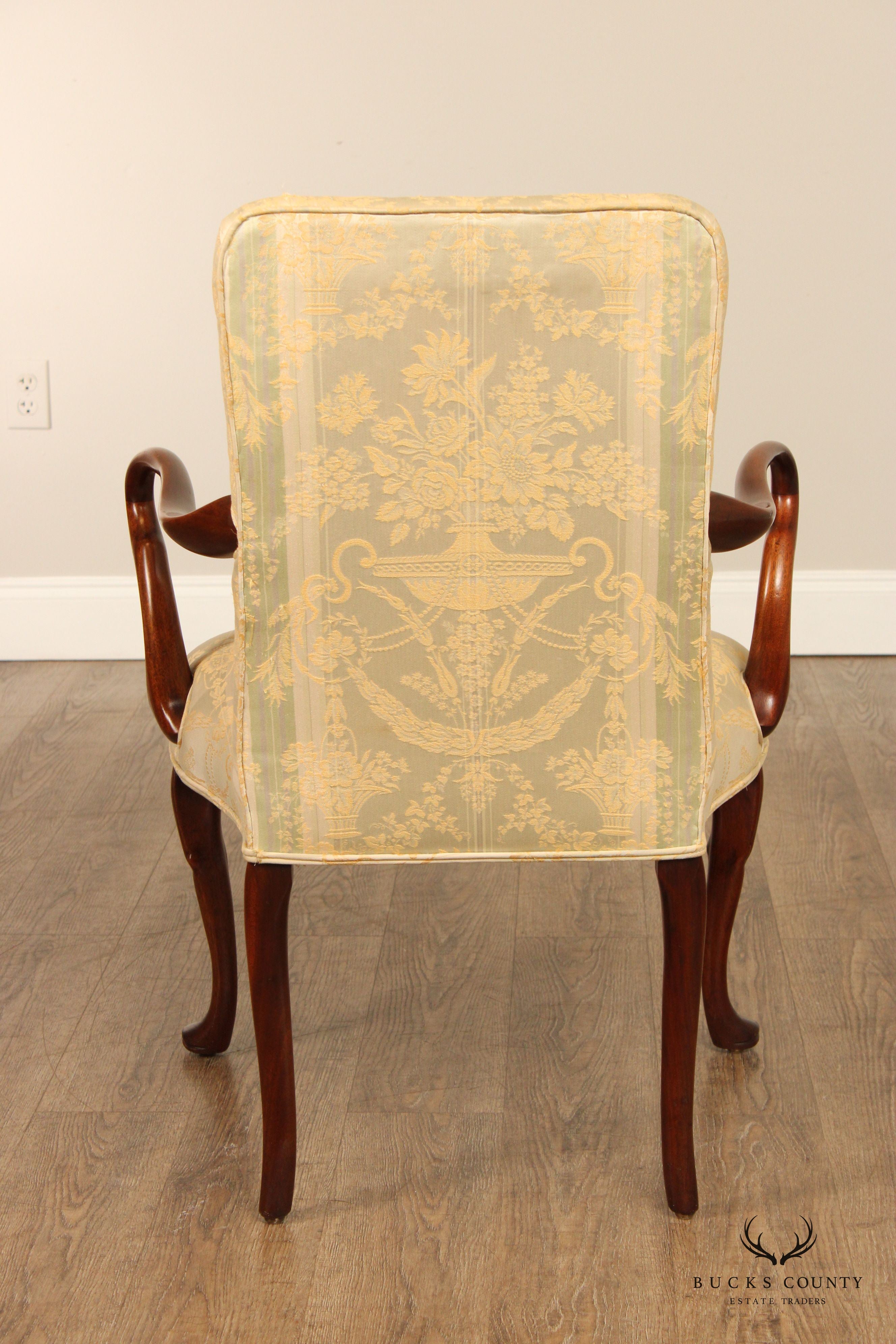 Queen Anne Style Vintage Pair of Mahogany Armchairs