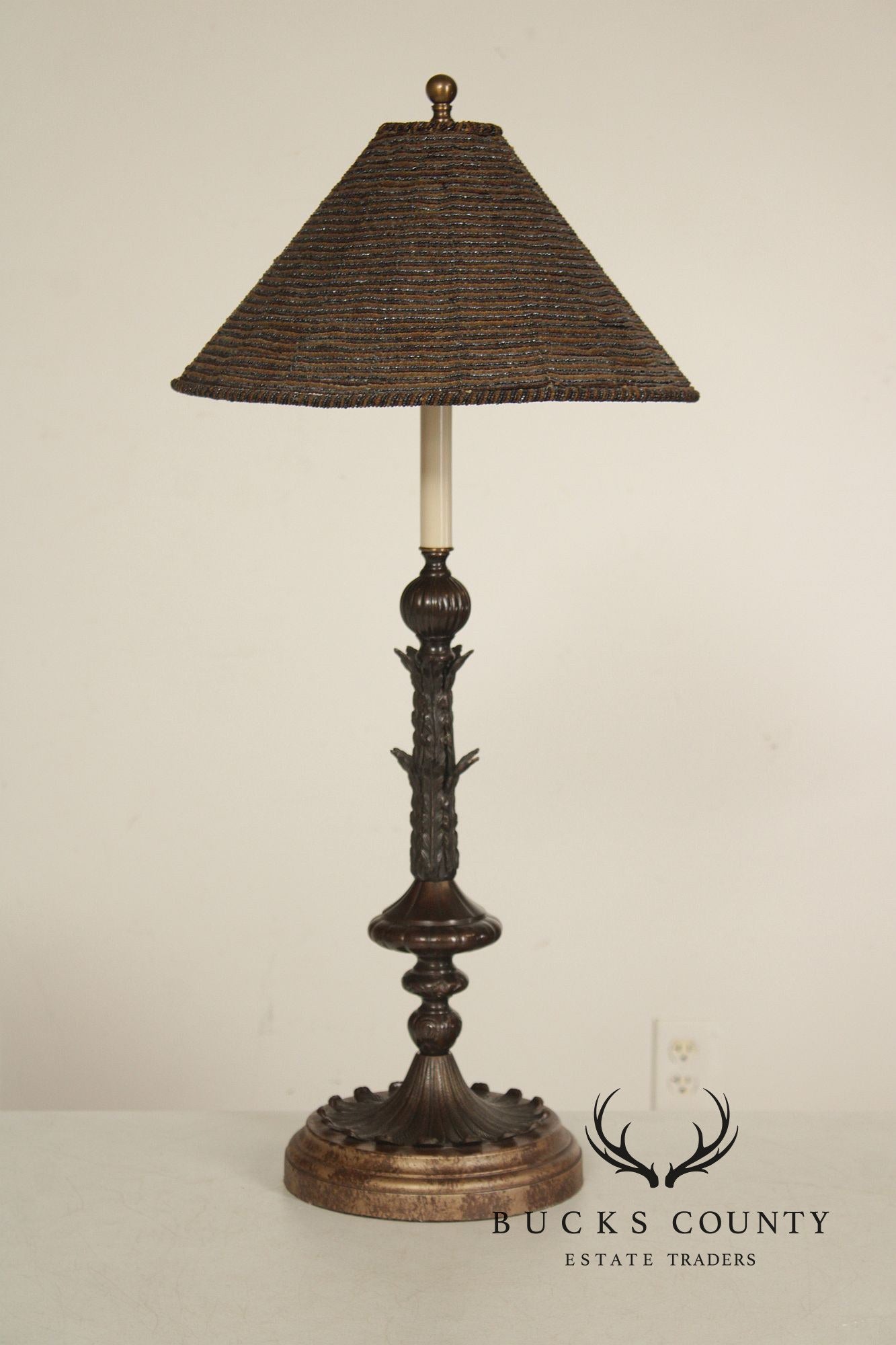 Vintage Bronze Acanthus Leaf Candlestick Table Lamp