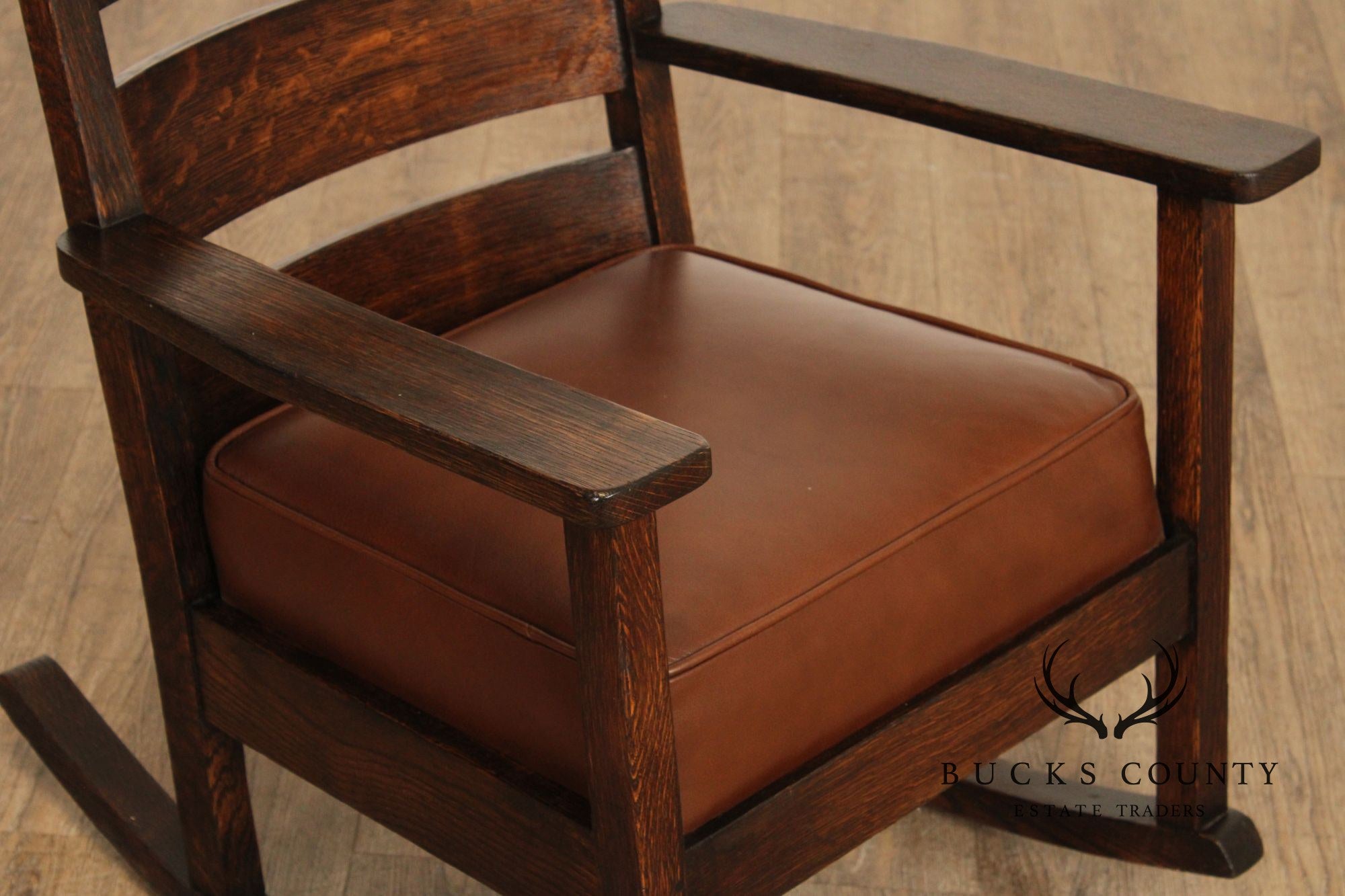 Antique Mission Oak and Leather Rocking Chair