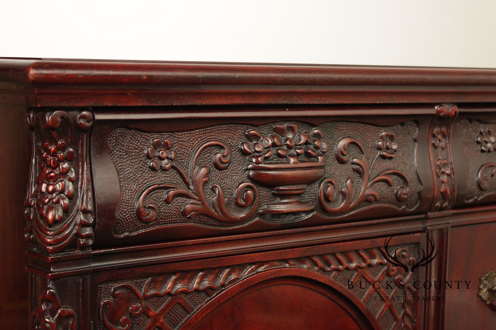 1940's Vintage Georgian Style Carved Mahogany Sideboard Buffet