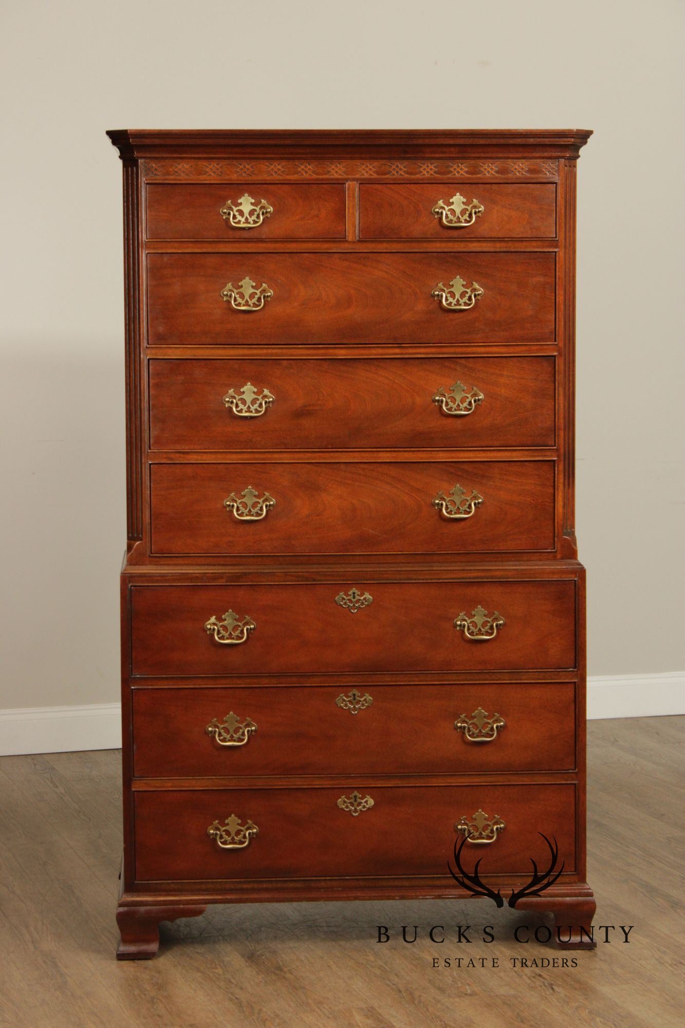 Baker Chippendale Style Mahogany Chest On Chest Highboy