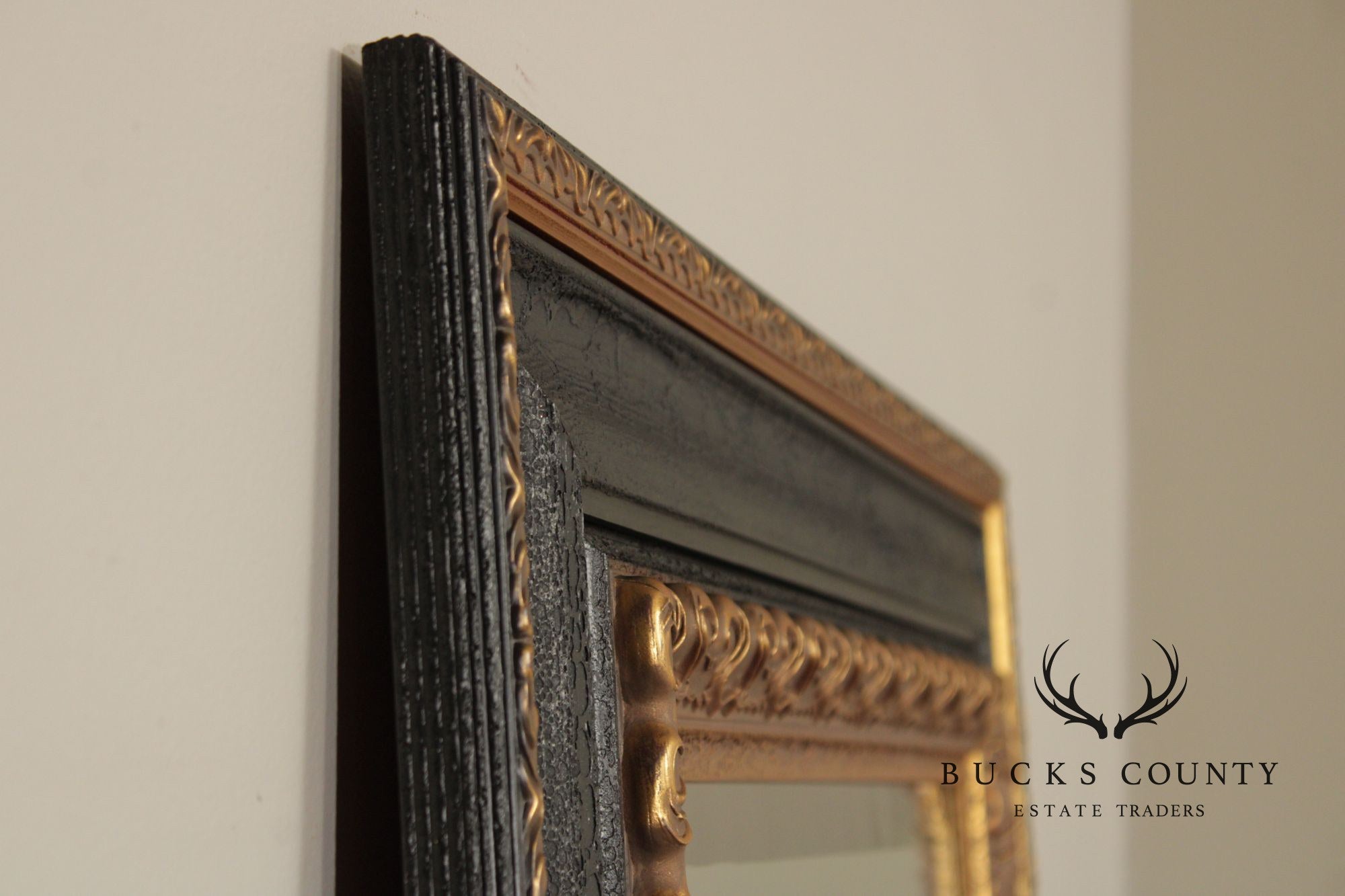 Vintage Ebonized and Partial Gilt Wall Mirror