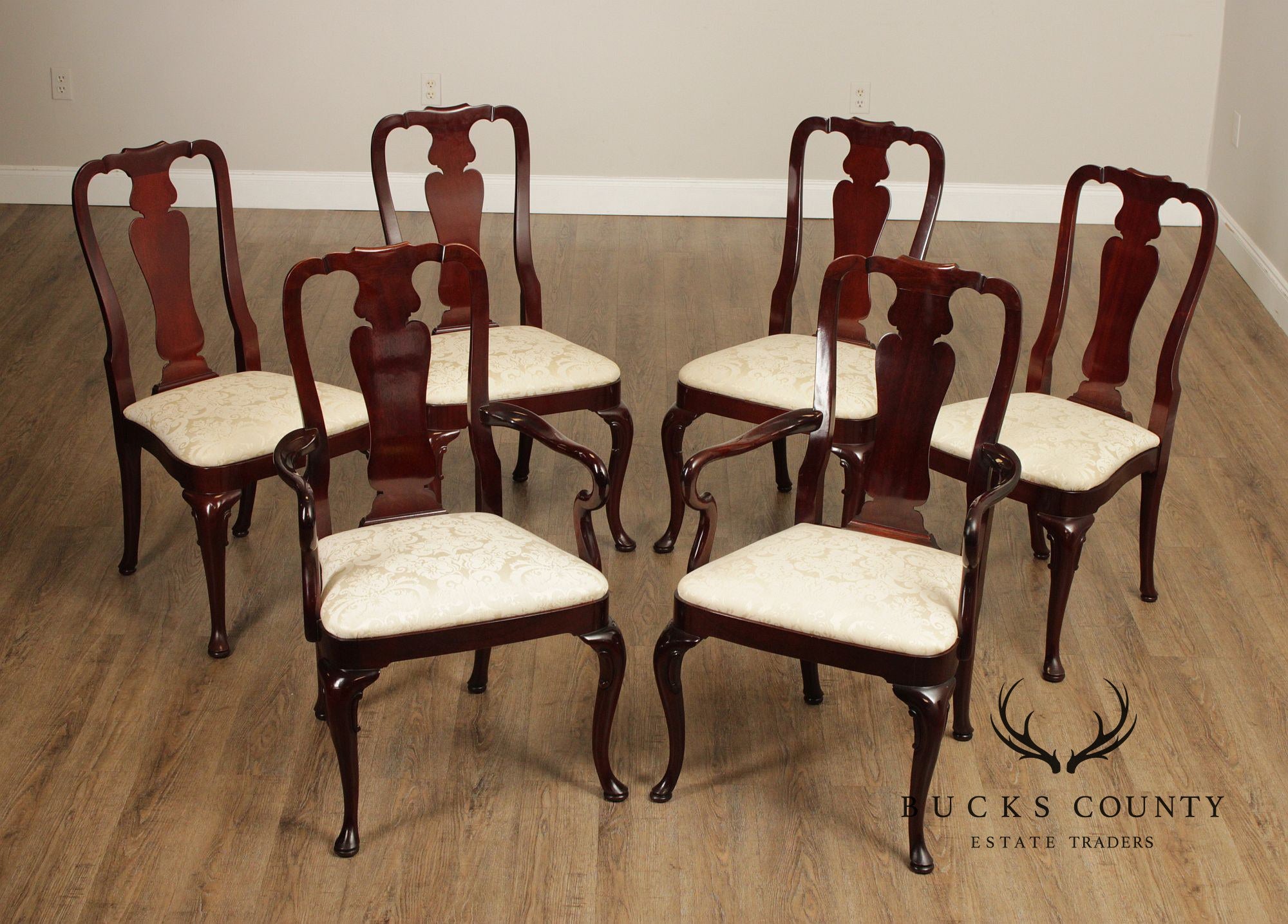 Kindel Queen Anne Style Set Of Six Mahogany Dining Chairs