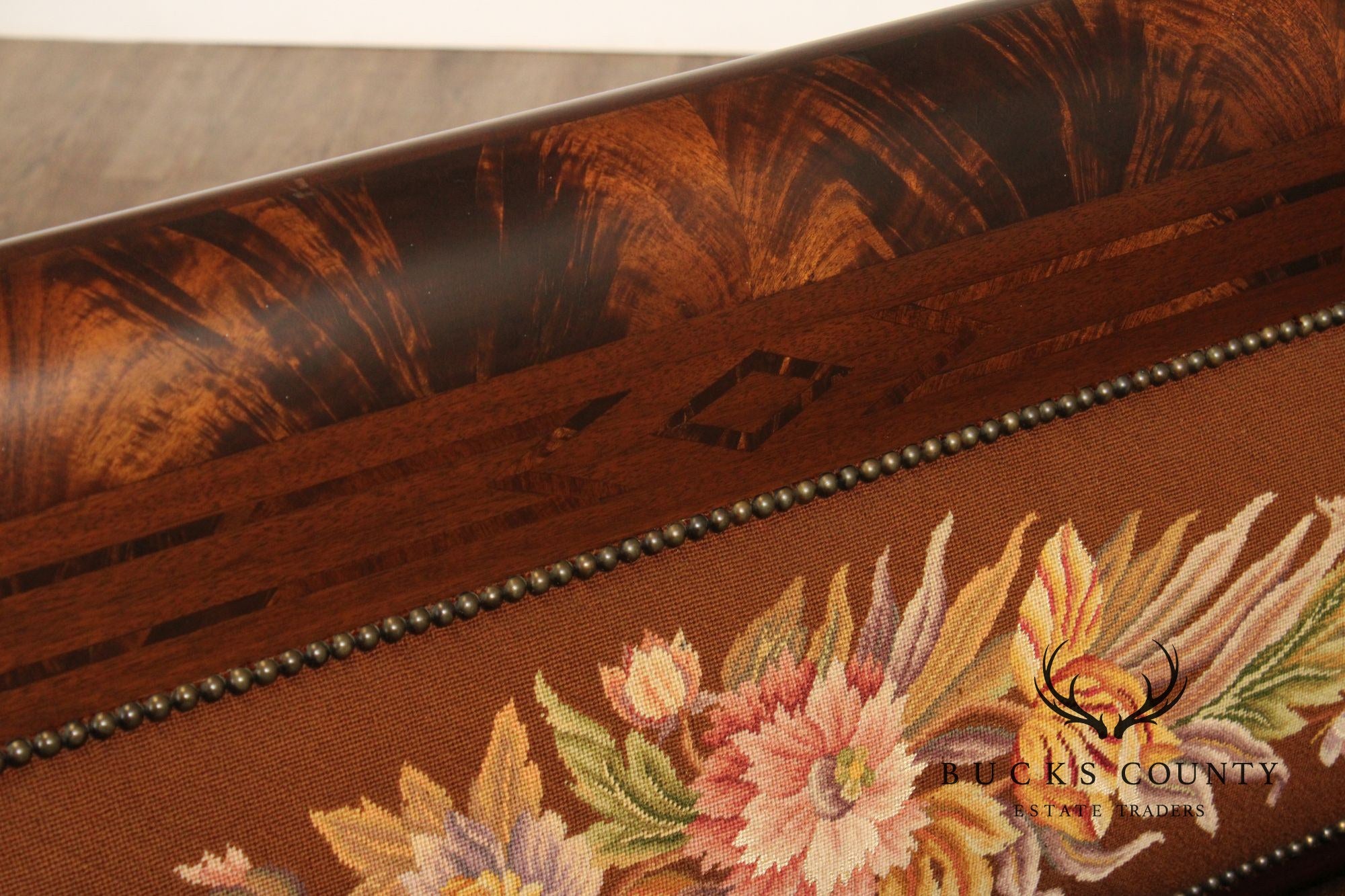 American Empire Carved Mahogany and Needlepoint Sofa