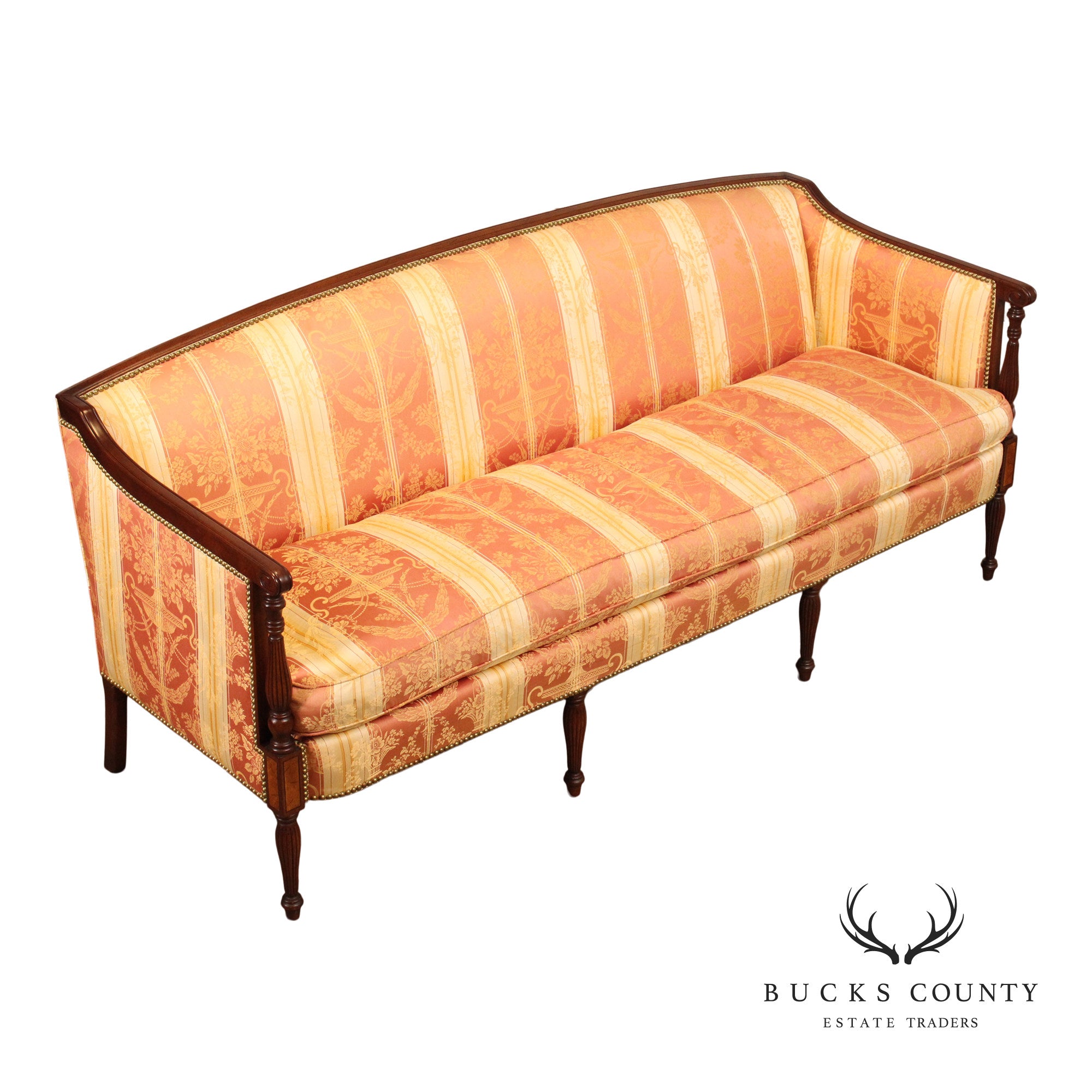 Sheraton Style Carved Mahogany and Down Sofa