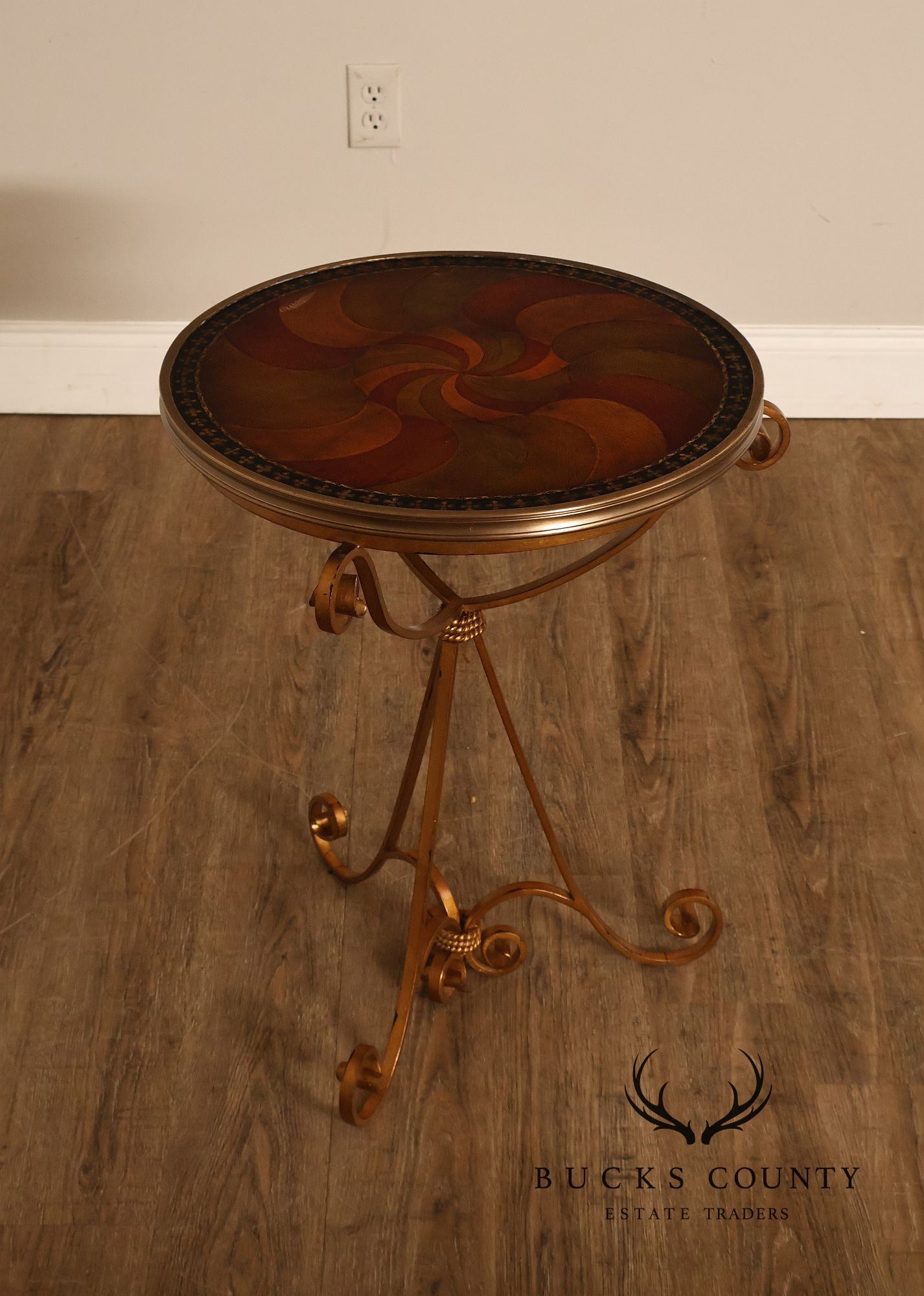 Theodore Alexander Decorative Swirl Accent Table with Metal Scroll Base