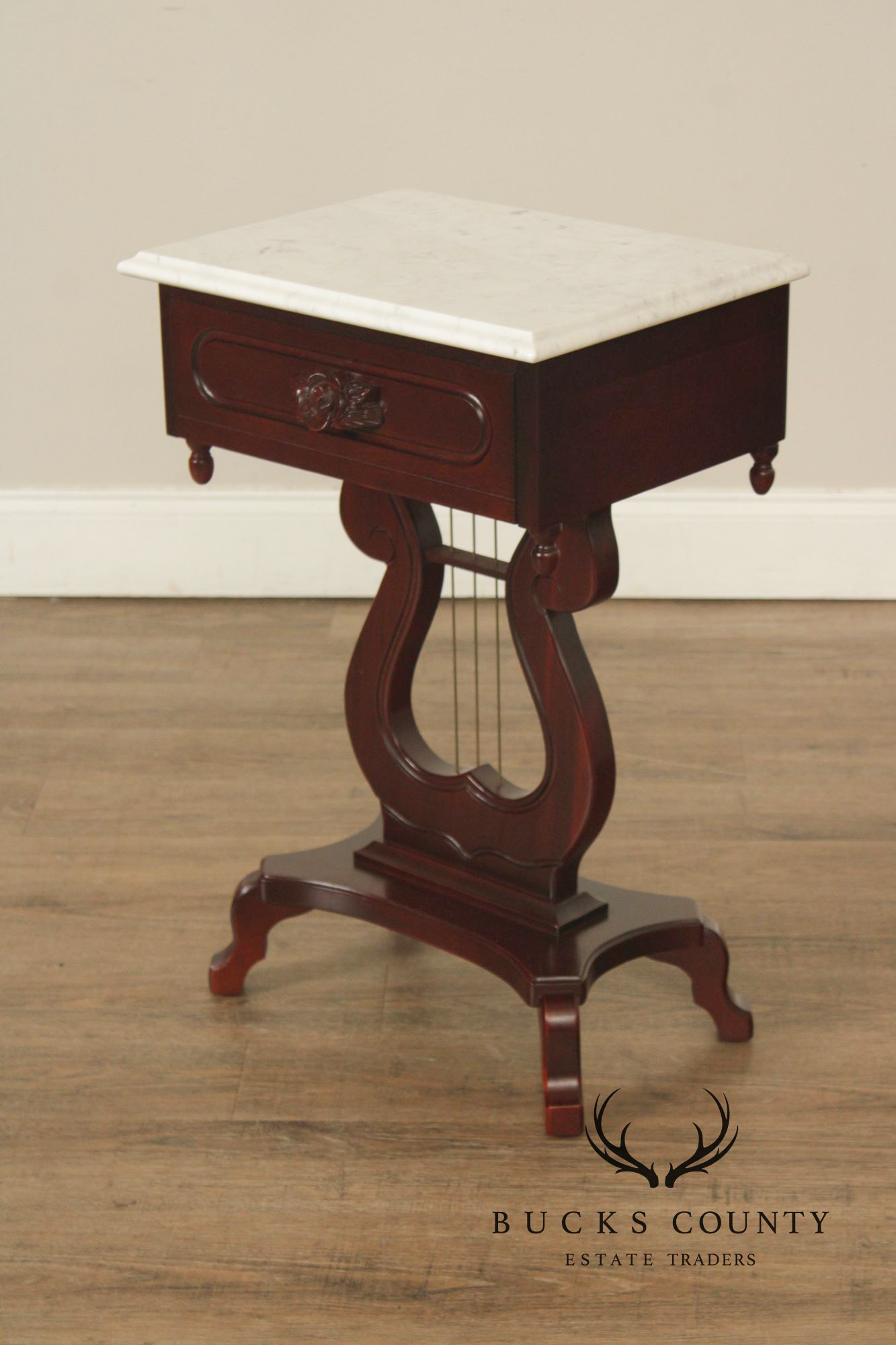 Victorian Style Marble Top Mahogany Side Table