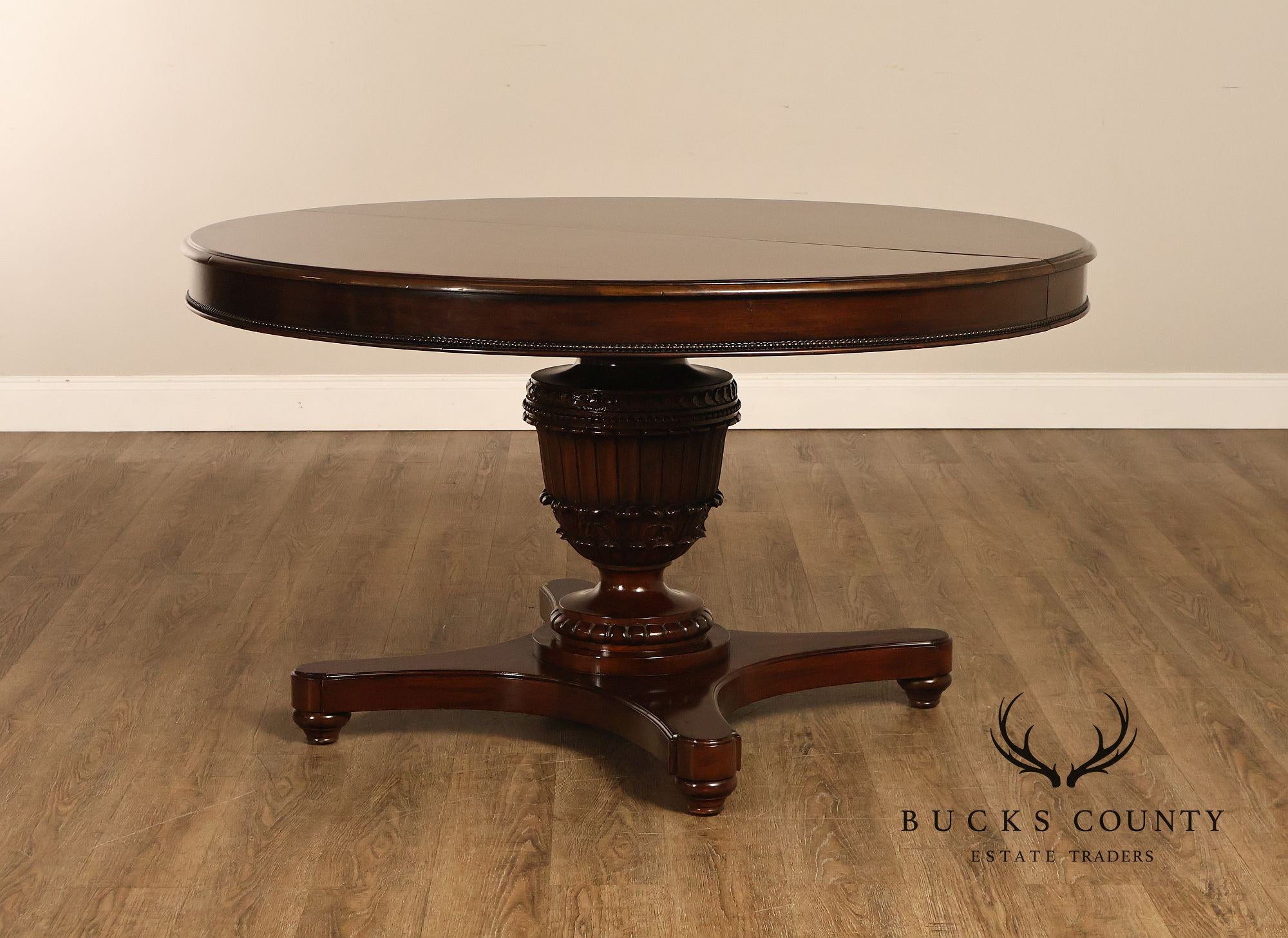 Empire Style 54" Round Mahogany Expandable Pedestal Dining Table