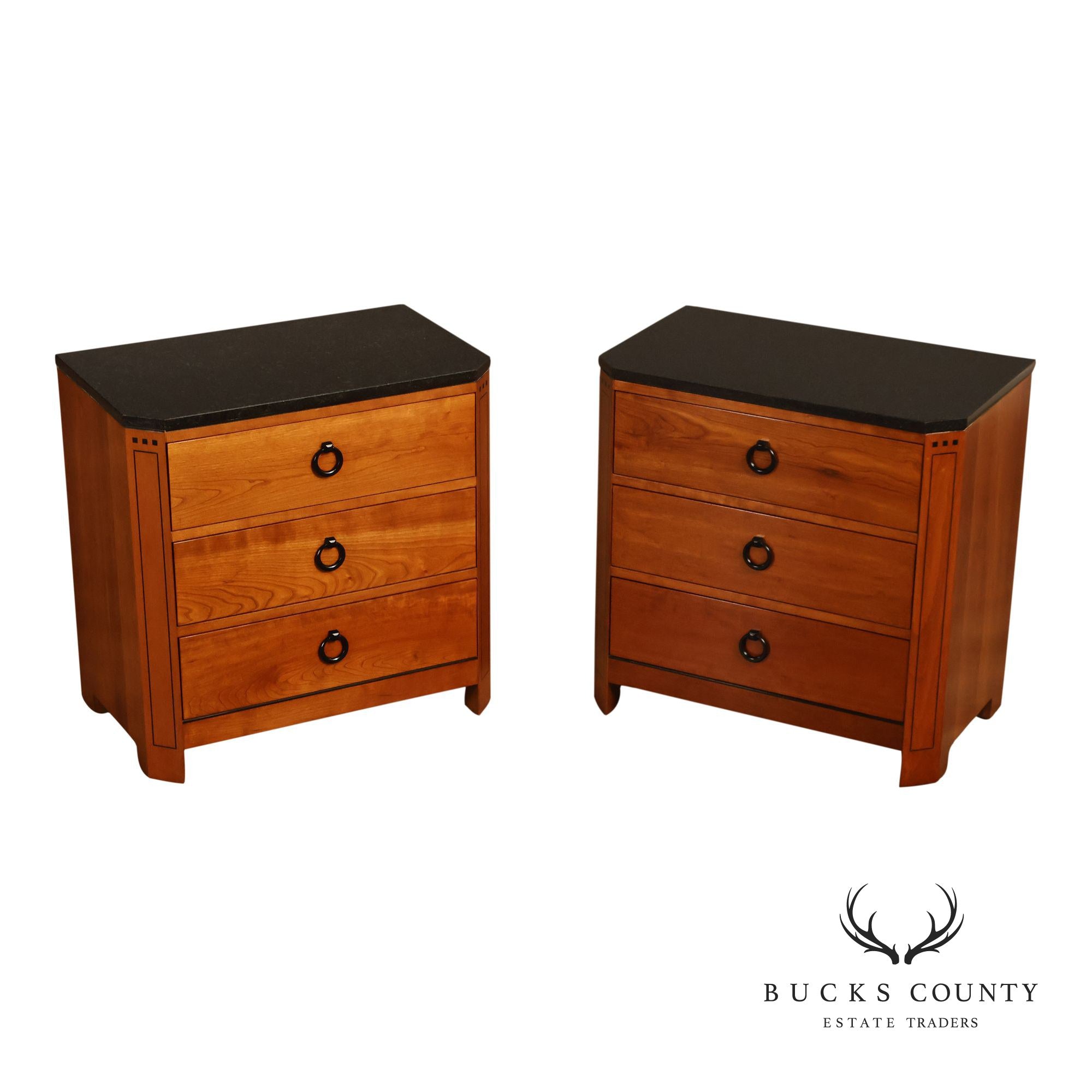 Stickley 21st Century Collection Pair of Granite Top Cherry Nightstands
