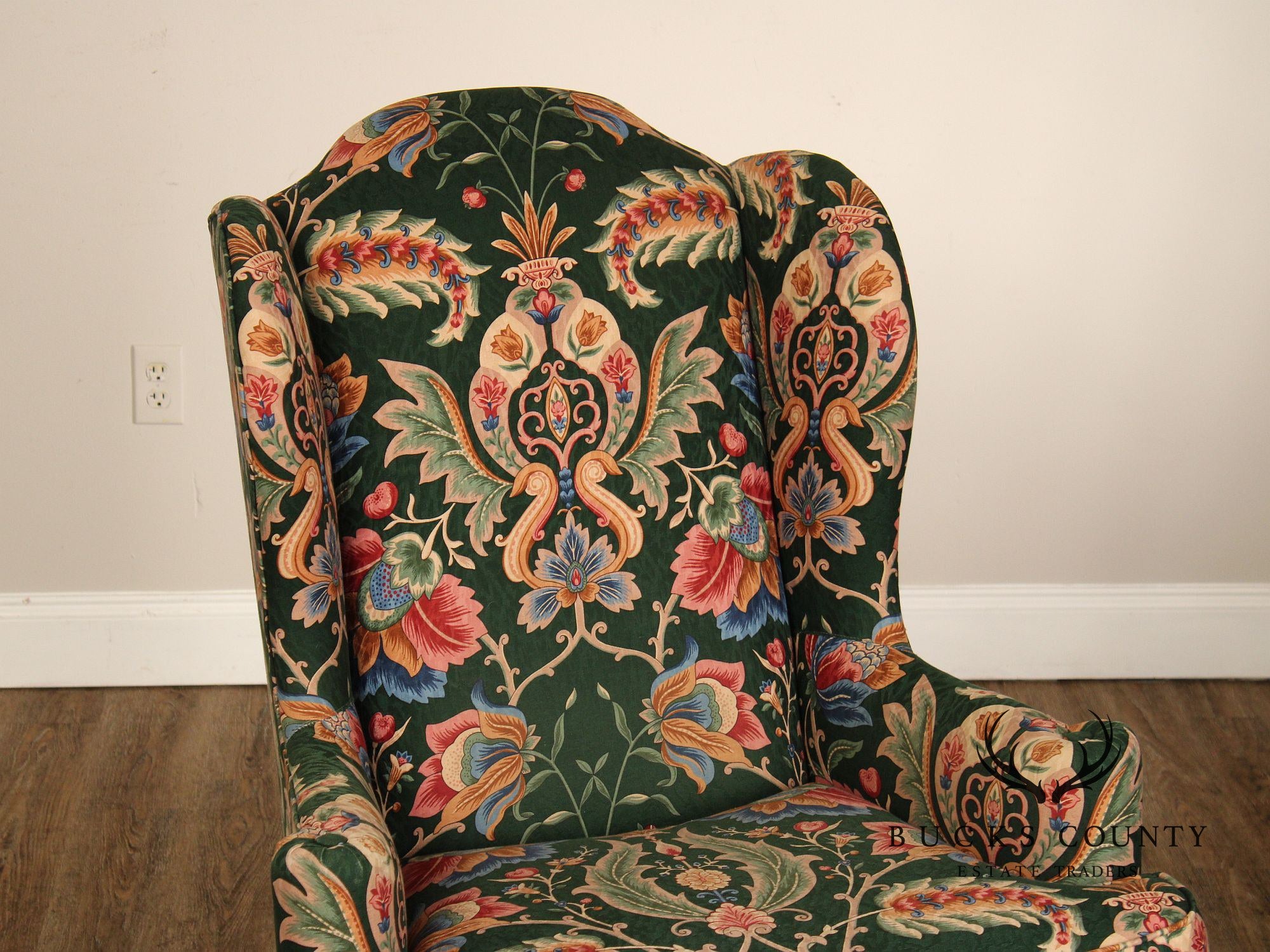 Ethan Allen Floral Upholstered Chippendale Style Wingback Chair