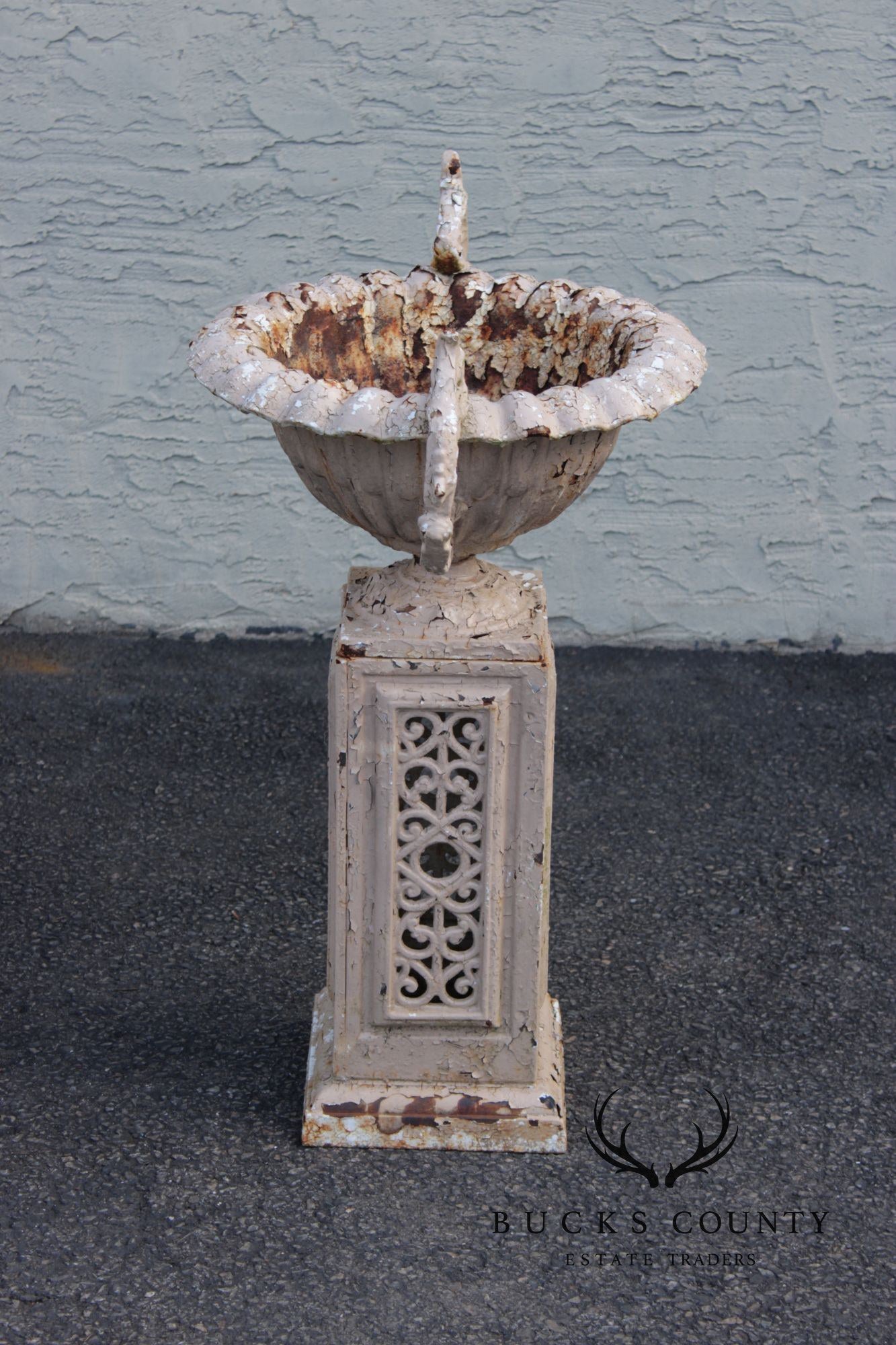 Antique Cast Iron Garden Urn on Pedestal