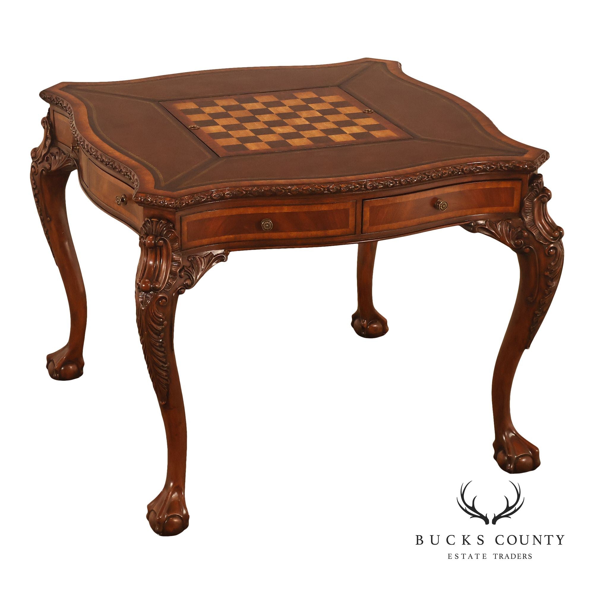 Lloyd Buxton Leather Top Four Drawer Gaming Table With Backgammon And Chess Board