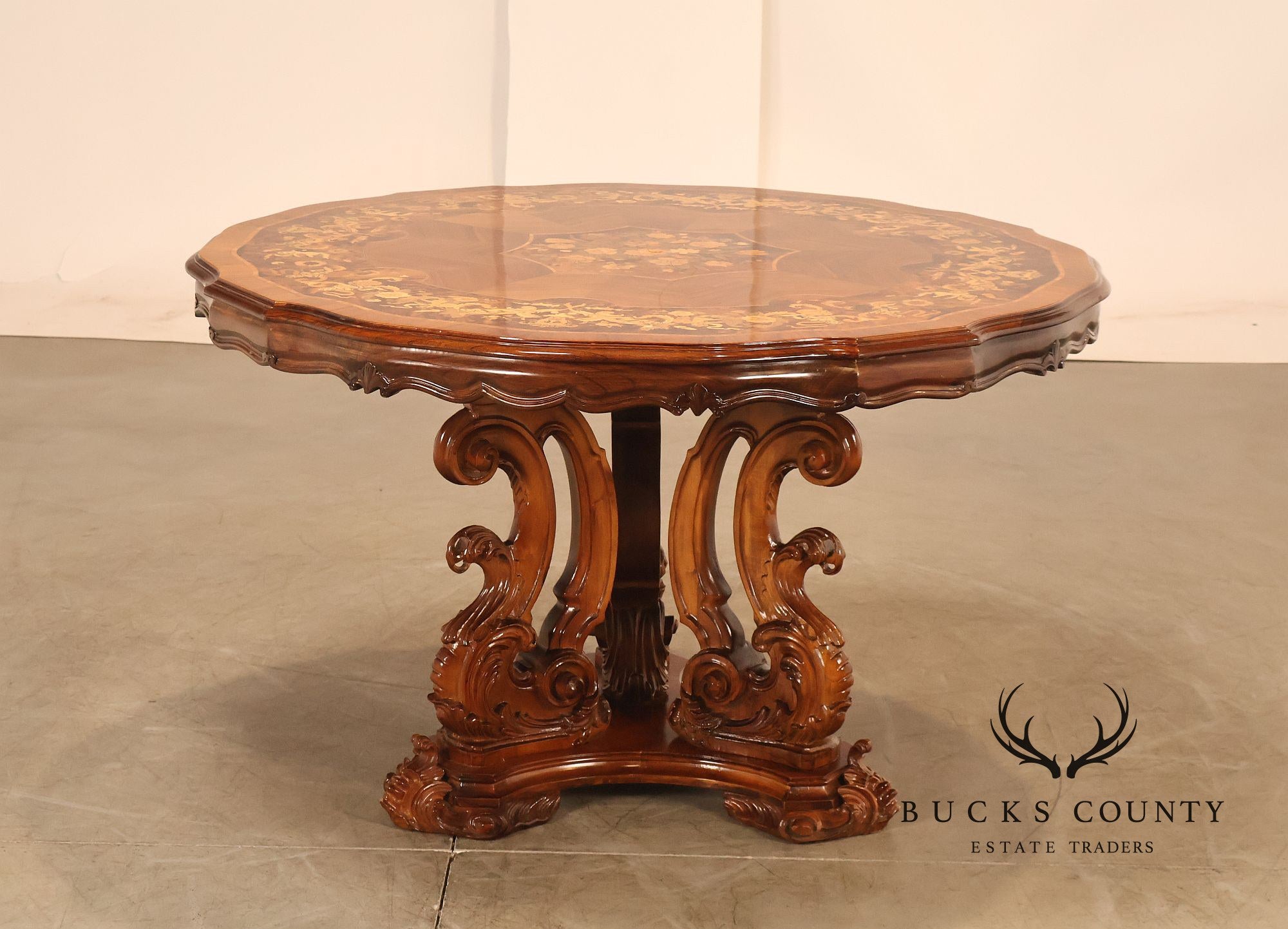 Italian Baroque Style Marquetry Inlaid Center Table