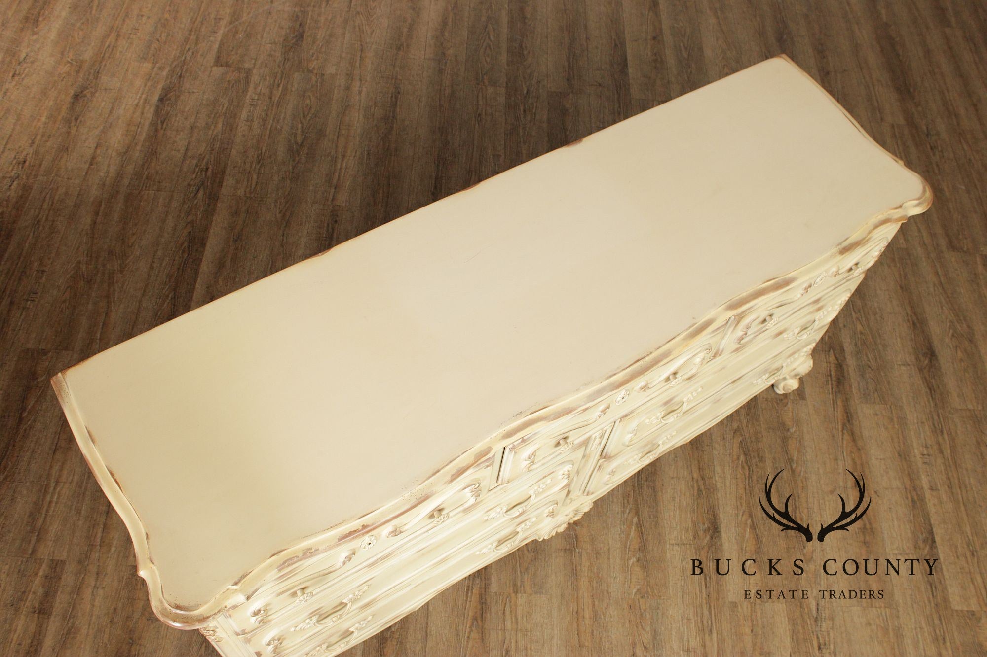 Lane French Provincial Style Distressed Cream Seven Drawer Dresser