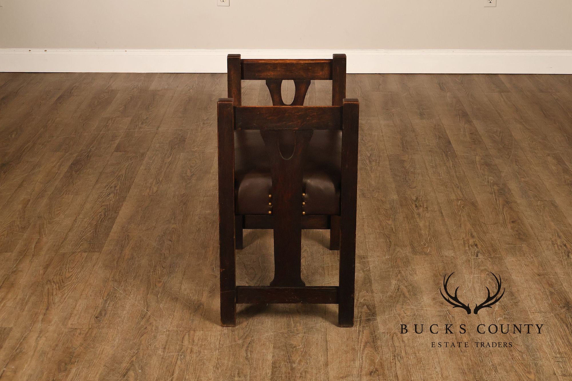 Antique Grand Rapids Arts And Crafts Oak And Leather Window Seat