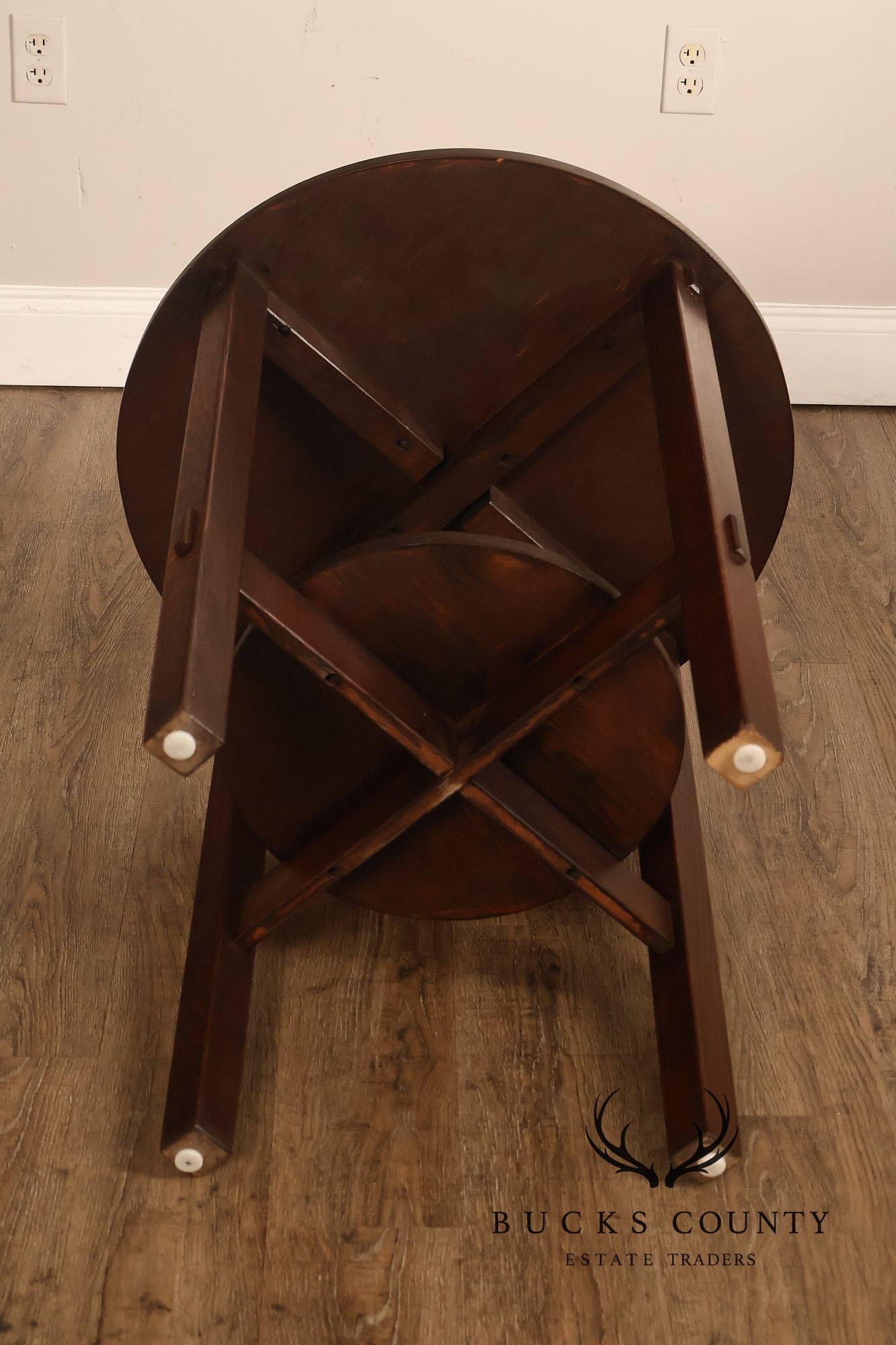 Antique Arts And Crafts Oak Round Side Table