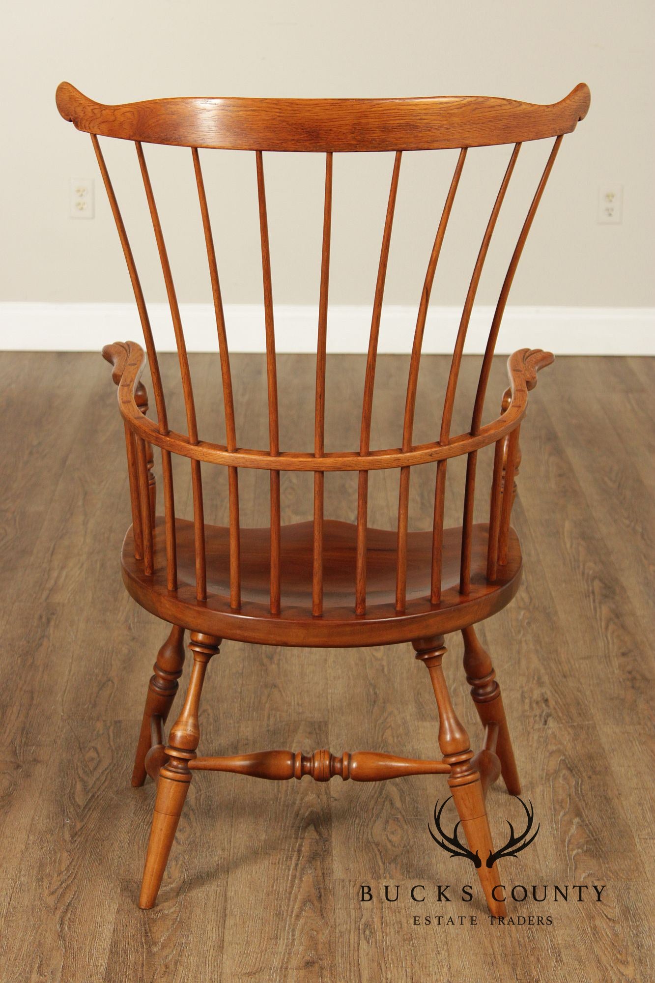 Quality Vintage Pair of Mixed Woods Windsor Armchairs