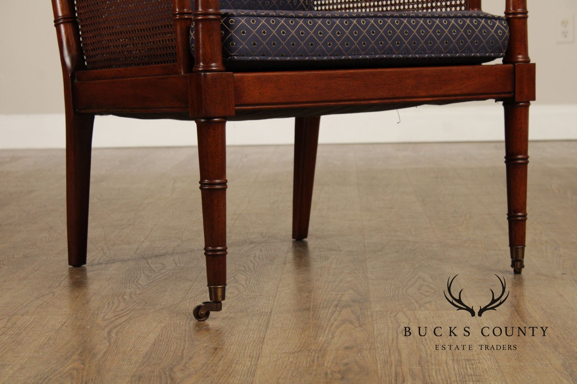 Hickory Chair Faux Bamboo and Caned Armchair and Ottoman