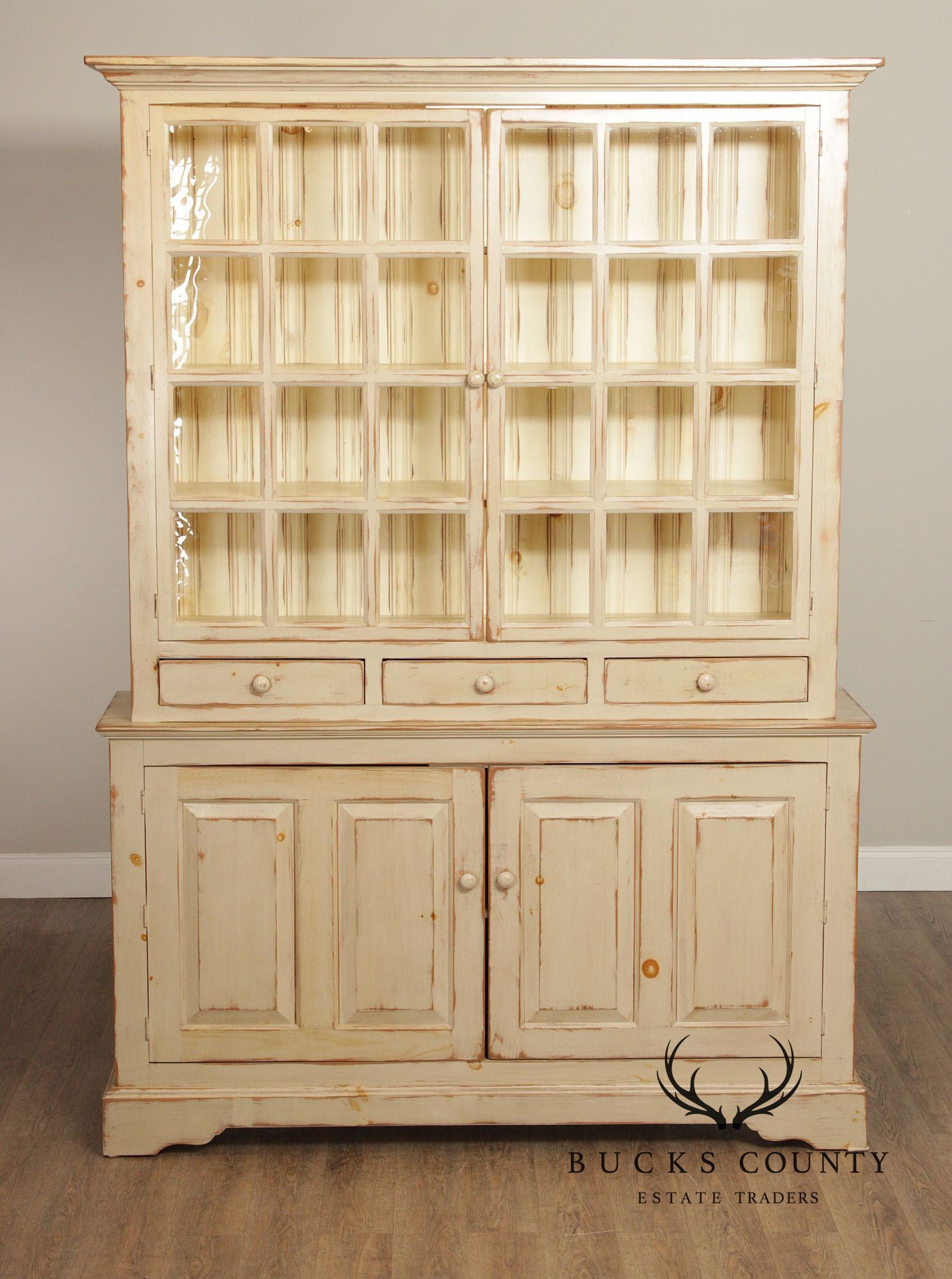 Farmhouse Distress Painted Large Step-Back Cupboard