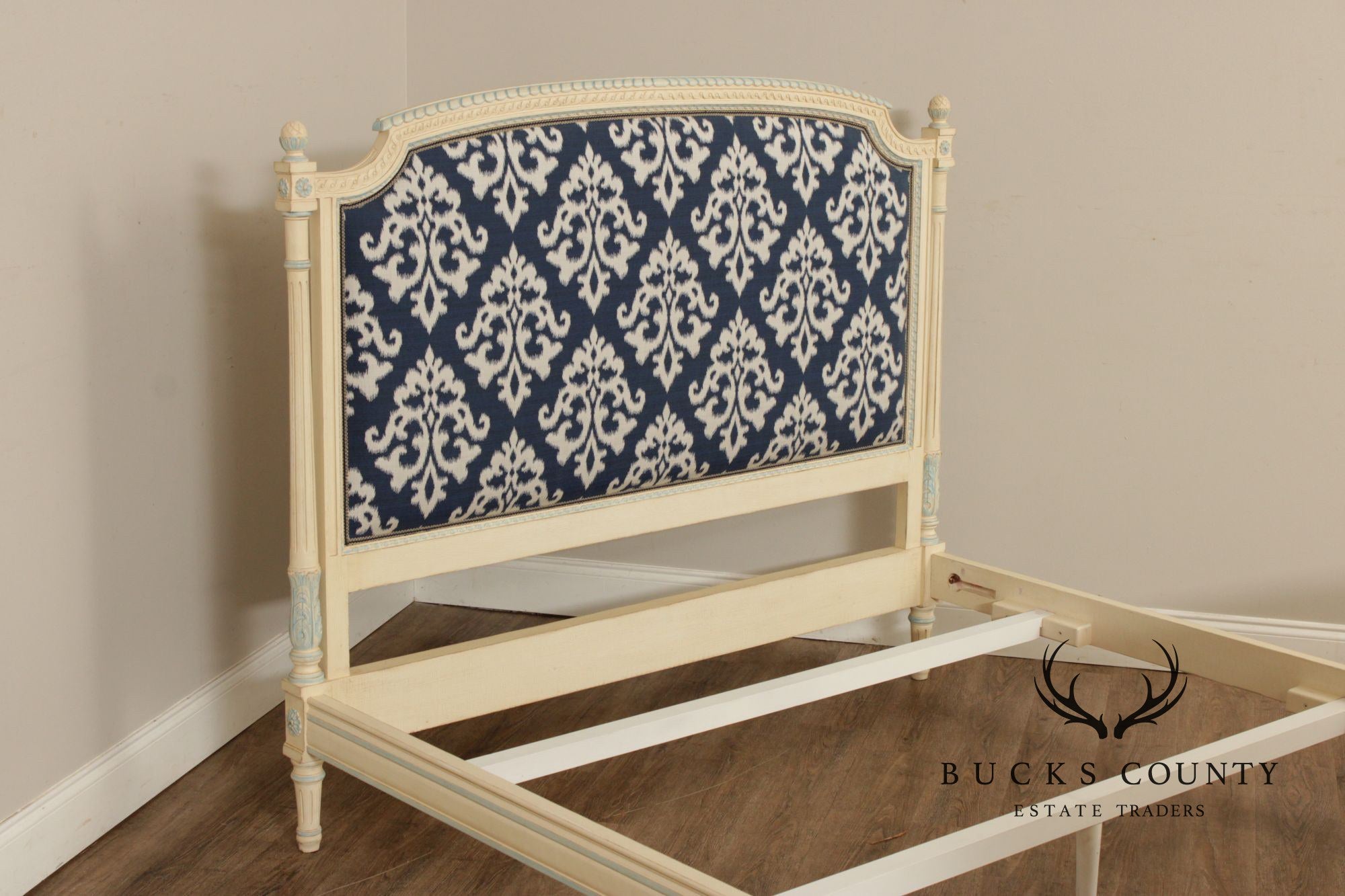 French Louis XVI Style Painted And Upholstered Queen Bed