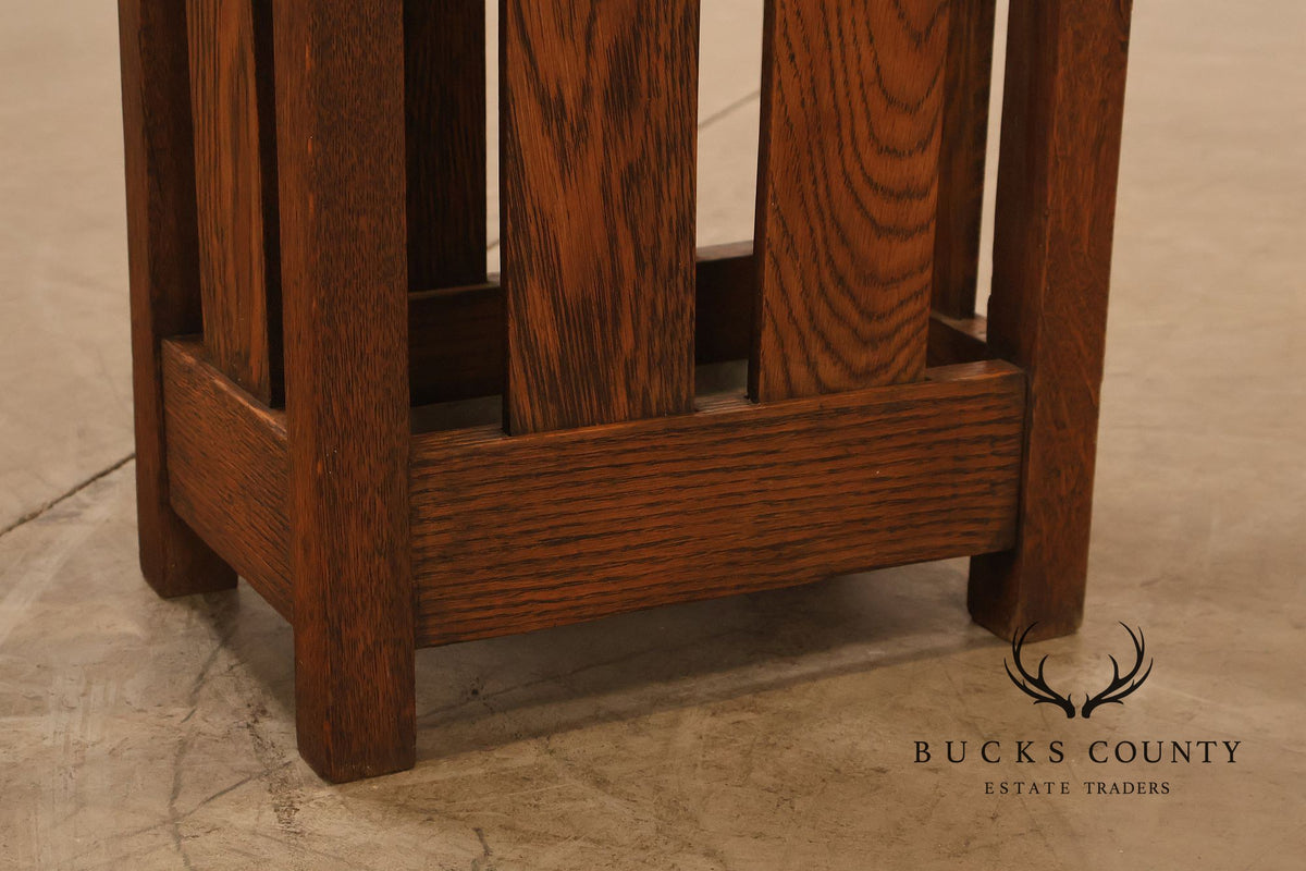 Antique Arts And Crafts Mission Oak Umbrella Stand With Drip Pan