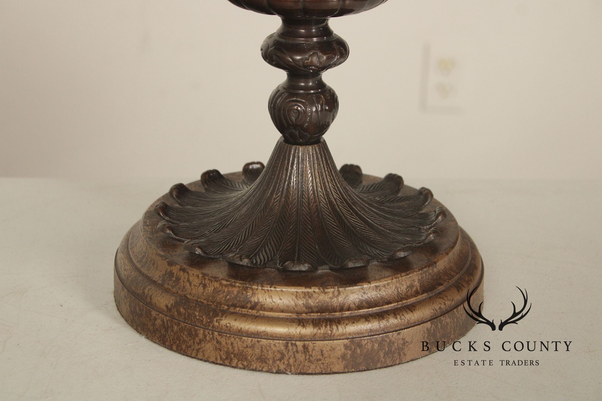 Vintage Bronze Acanthus Leaf Candlestick Table Lamp