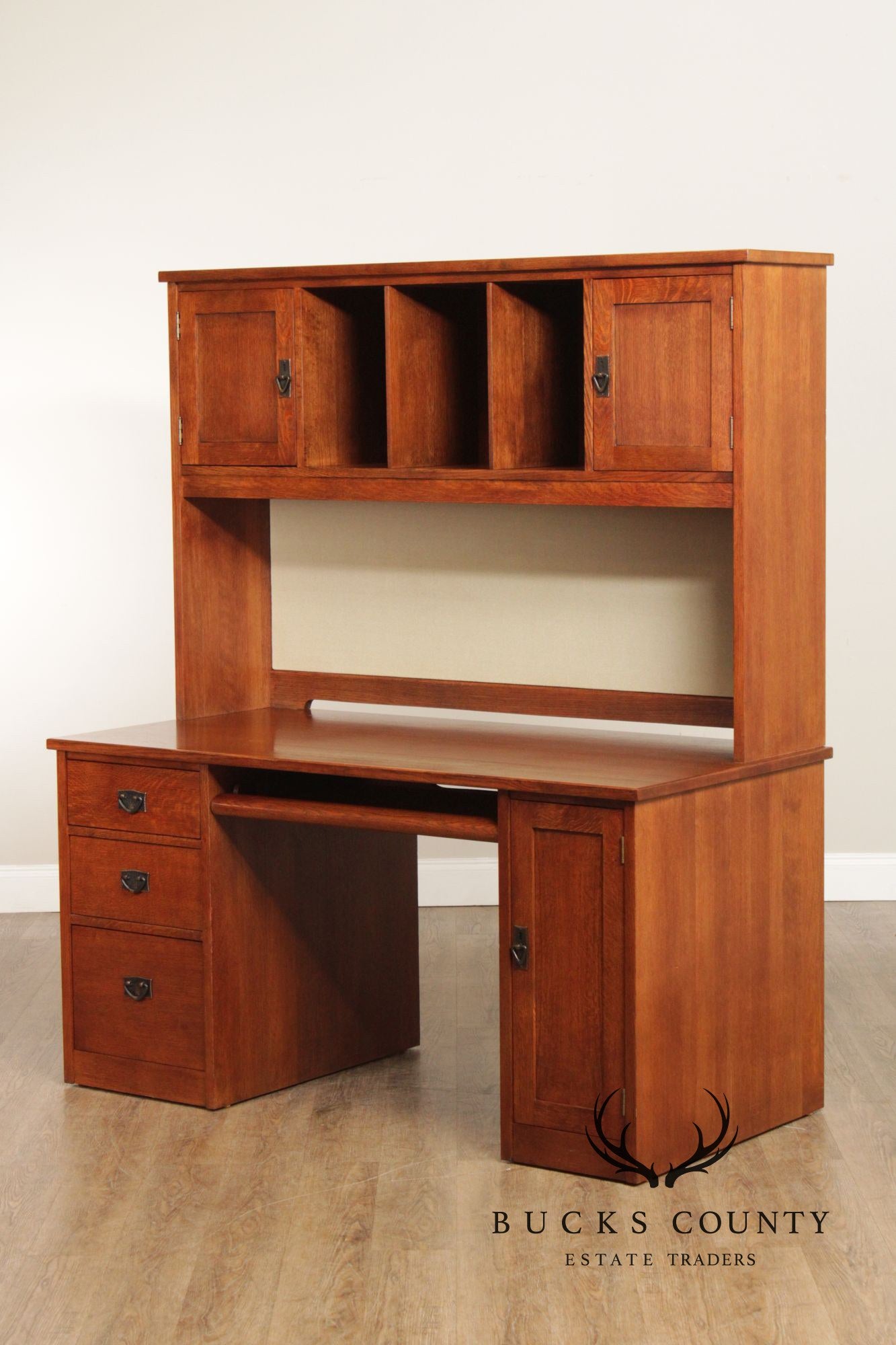 Stickley Mission Collection Executive Desk With Bookcase Hutch