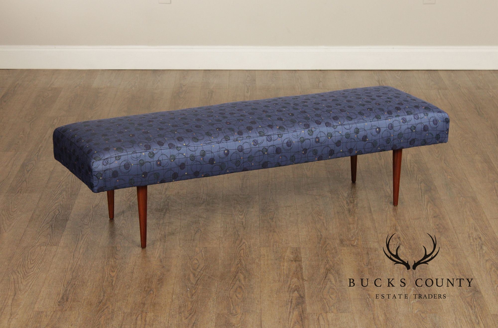 Mid Century Modern Upholstered Walnut Bench