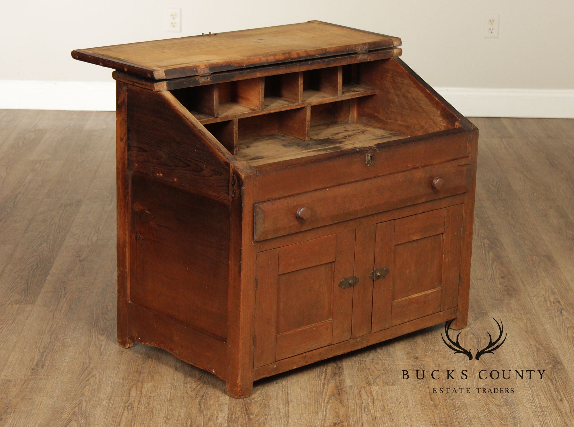 Antique Country Pine Slant Front Schoolmaster’s Desk