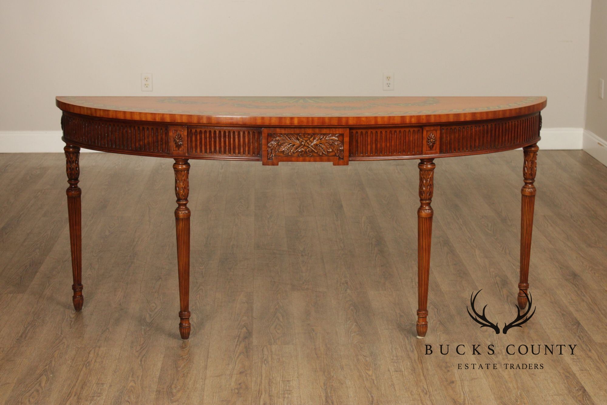 Maitland Smith Adams Paint Decorated Demilune Console Table