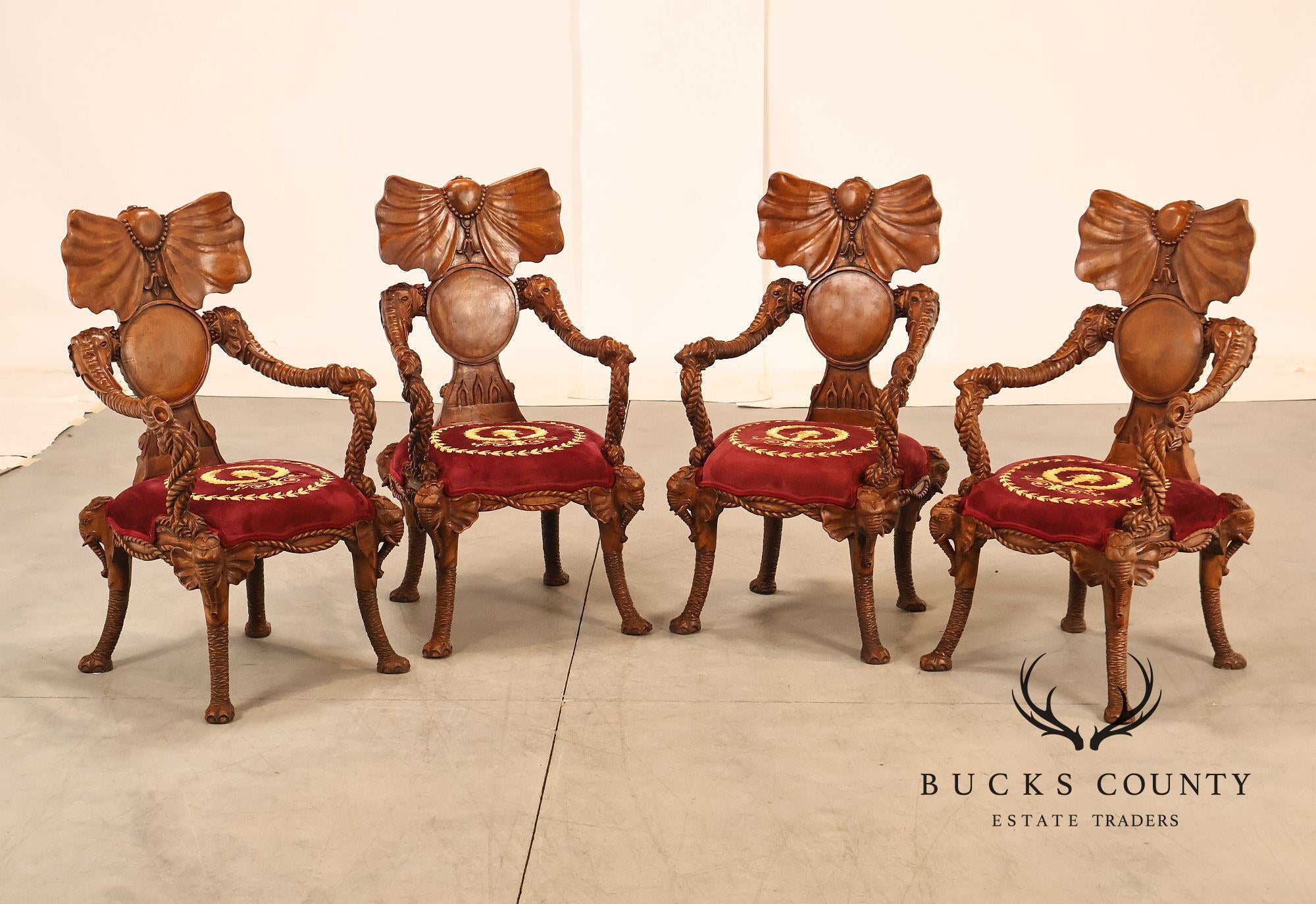 Anglo-Indian Set Of Four Carved Elephant Armchairs