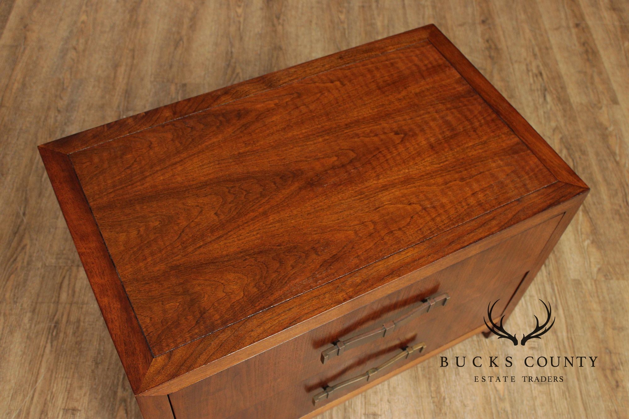 Heritage Mid Century Modern Pair of Walnut Two-Drawer Nightstands