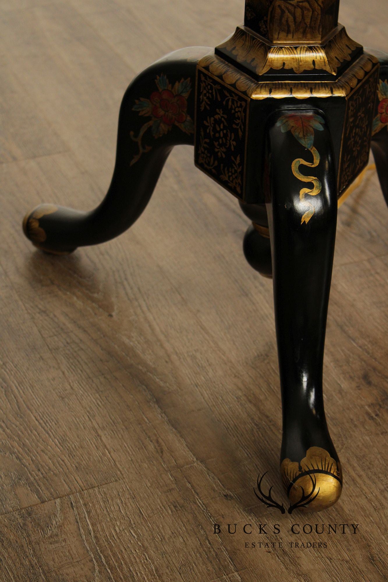 Chelsea House Chinoiserie Decorated Black Lacquer Floor Lamp