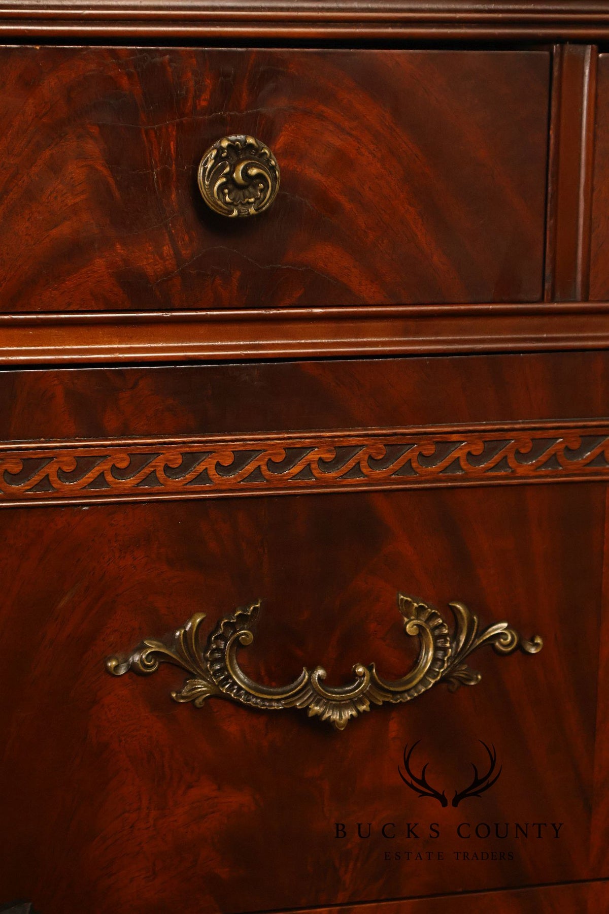 French Louis XV Style Flame Mahogany Dresser Chest