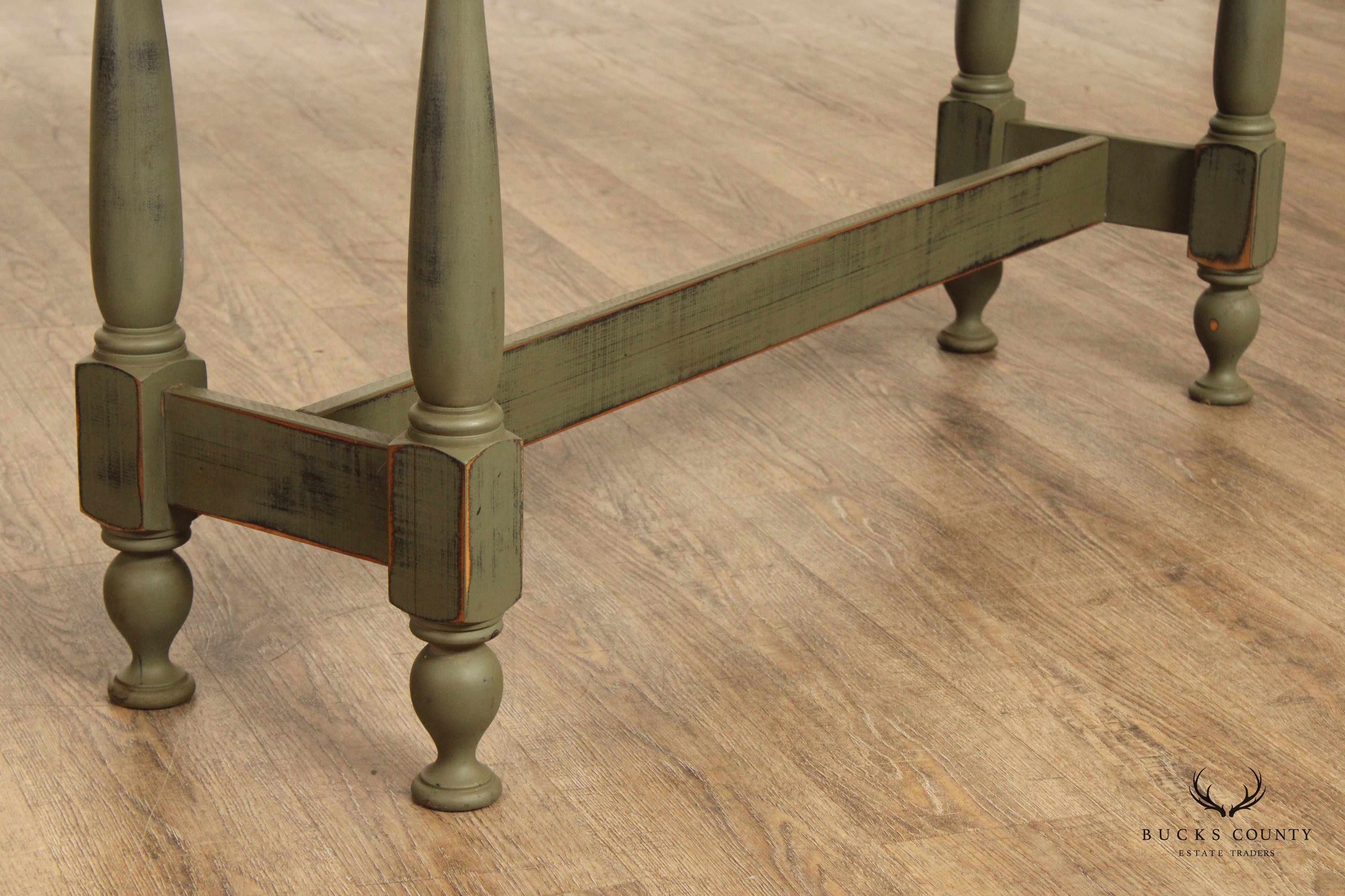 Country Farmhouse Style Hand Crafted Green Painted Console or Sofa Table