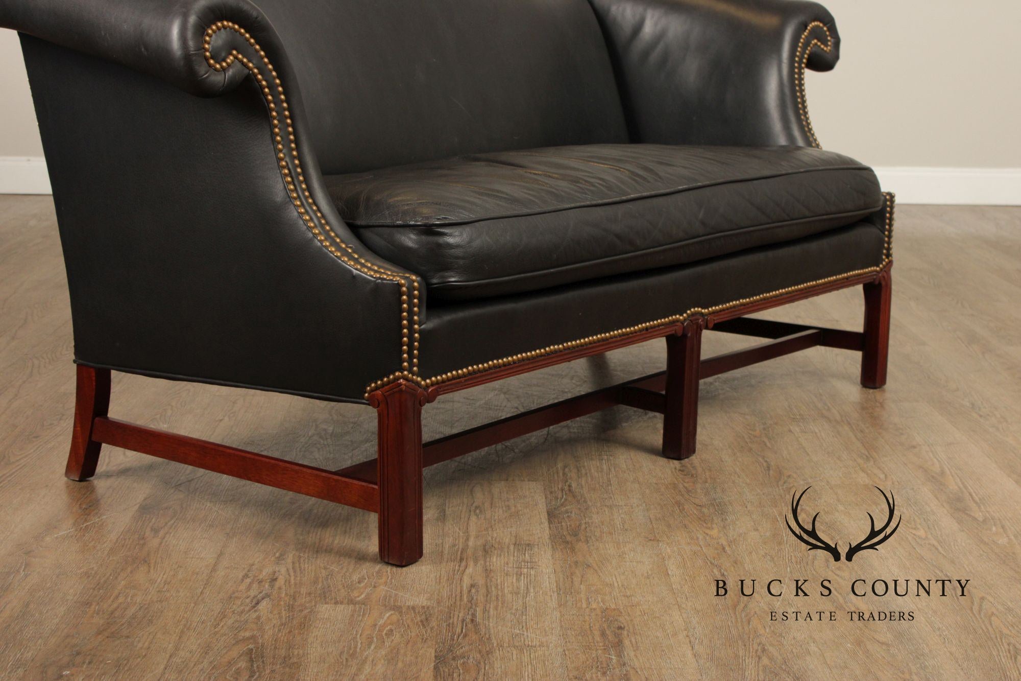 Hickory Chair Chippendale Style Mahogany and Leather Sofa