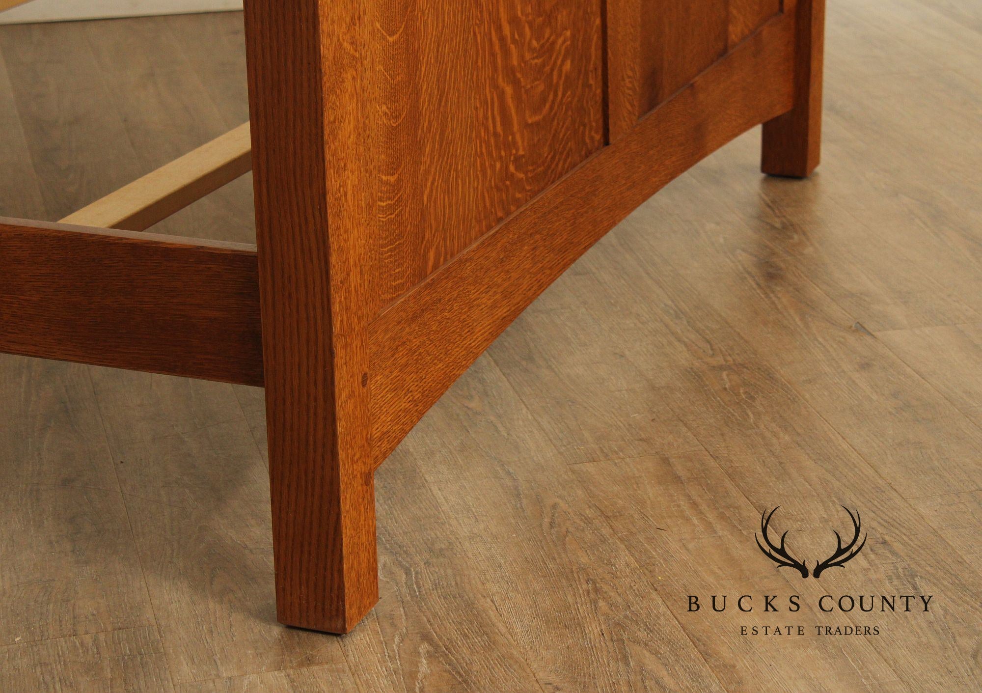 Stickley Mission Style Oak and Leather Queen Bed