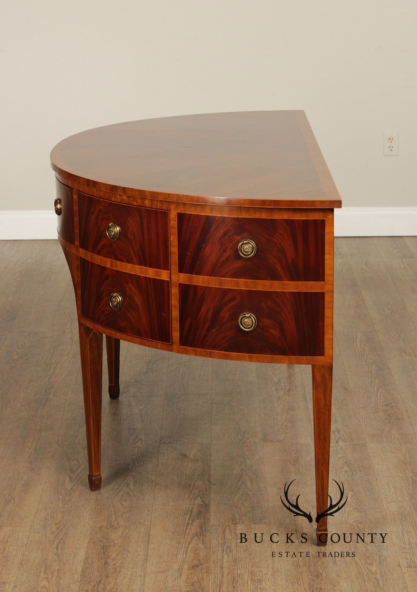 Maitland Smith Hepplewhite Style Deep Mahogany Inlaid Demilune Sideboard