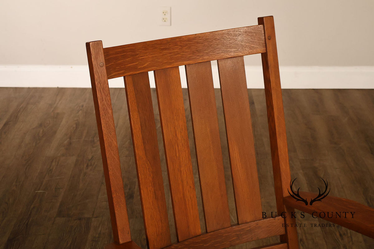 Antique L. & J.G. Stickley Mission Oak Slat Back Rocking Chair