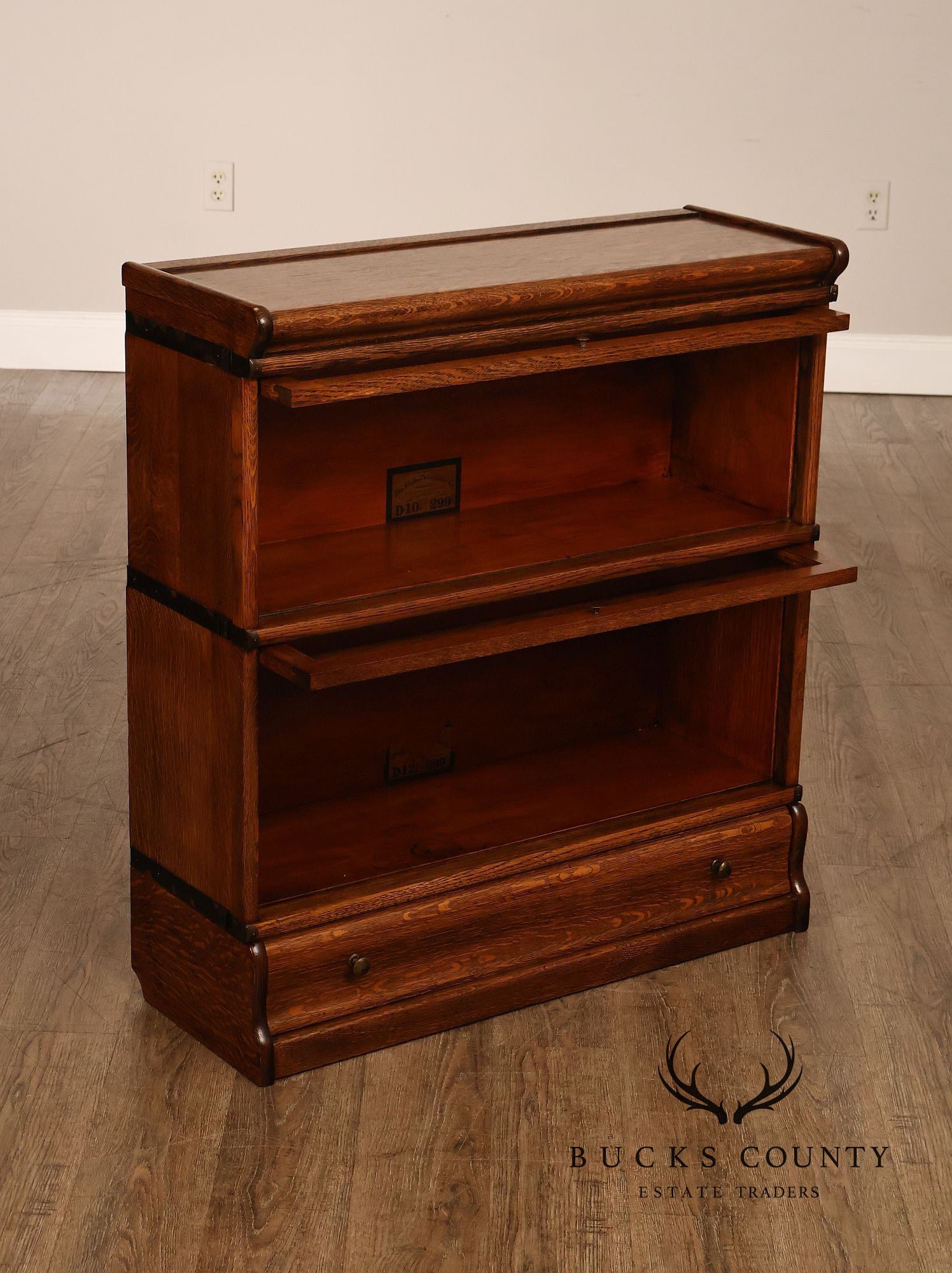 Globe-Wernicke Antique Oak Two-Stack Barrister Bookcase With Drawer Base