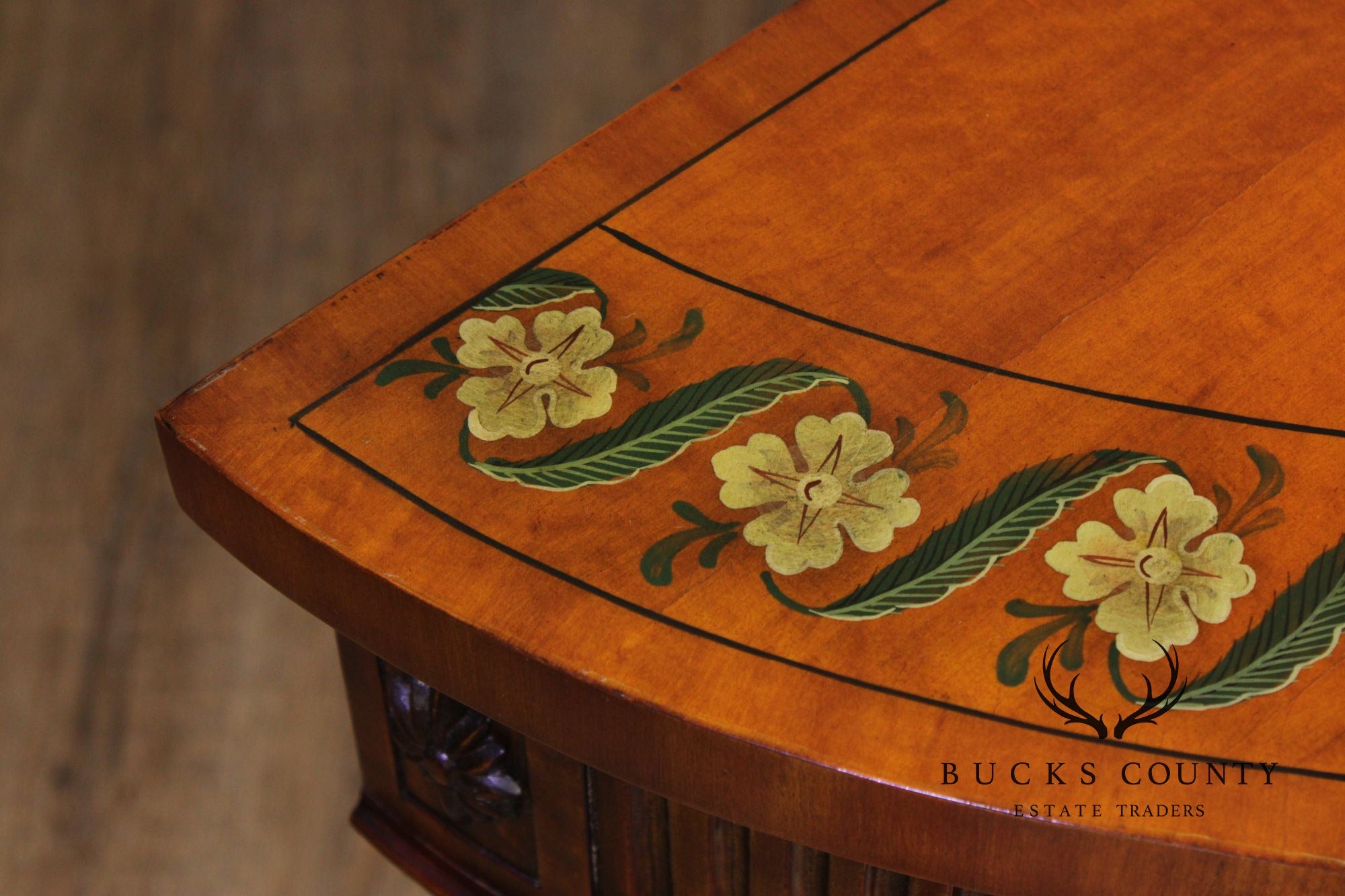 Maitland Smith Adams Paint Decorated Demilune Console Table