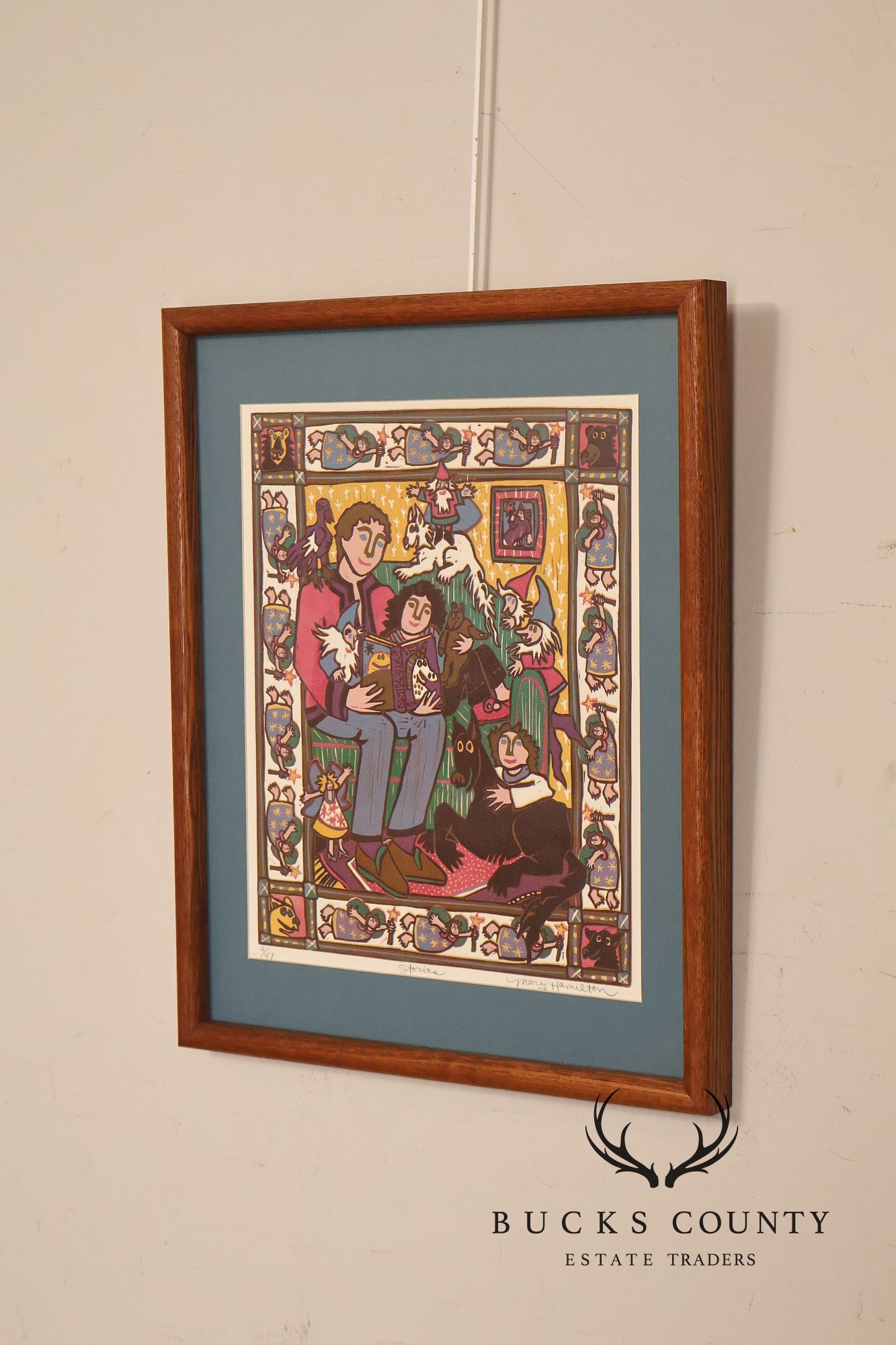 Mary Hamilton Linocut, 'Stories'