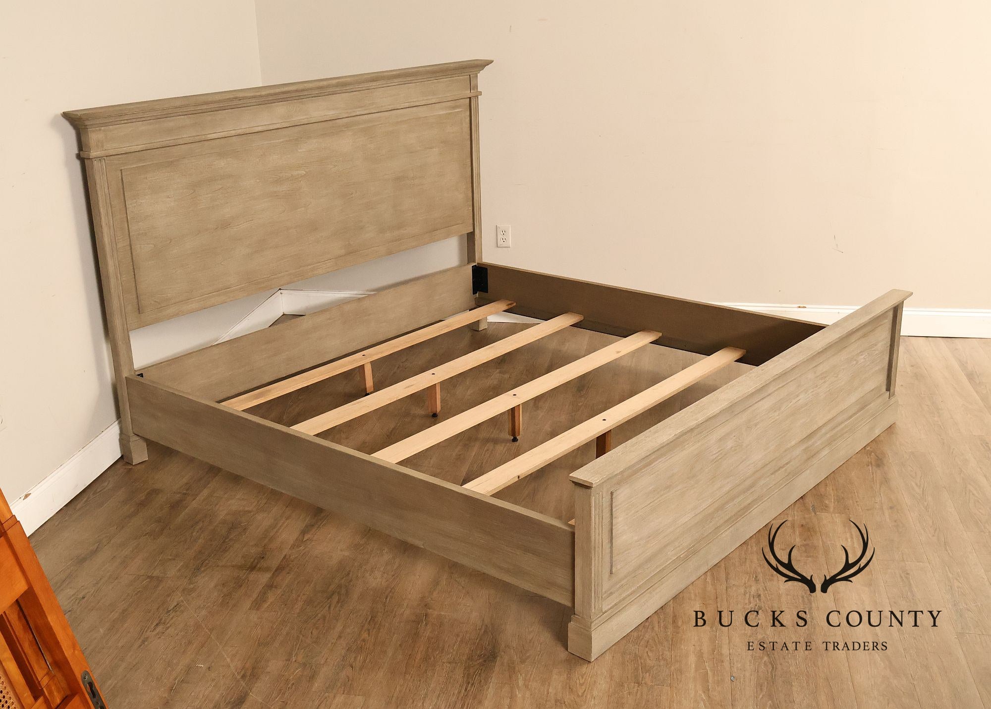 Natural Rustic Gray Finished King Size Country Style Panel Bed Frame