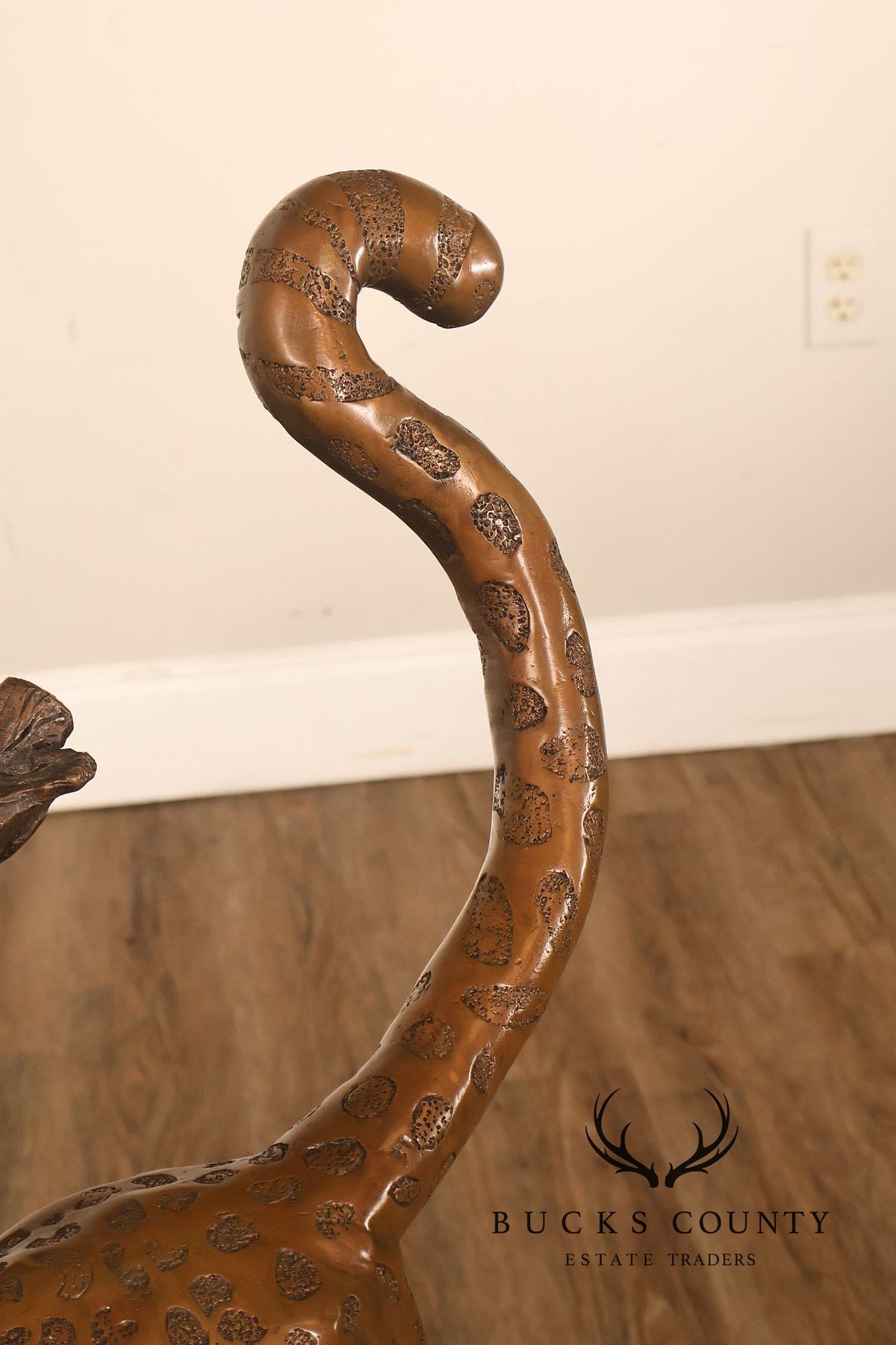 Large Bronze Leopard Sculpture On Tree Stump Base