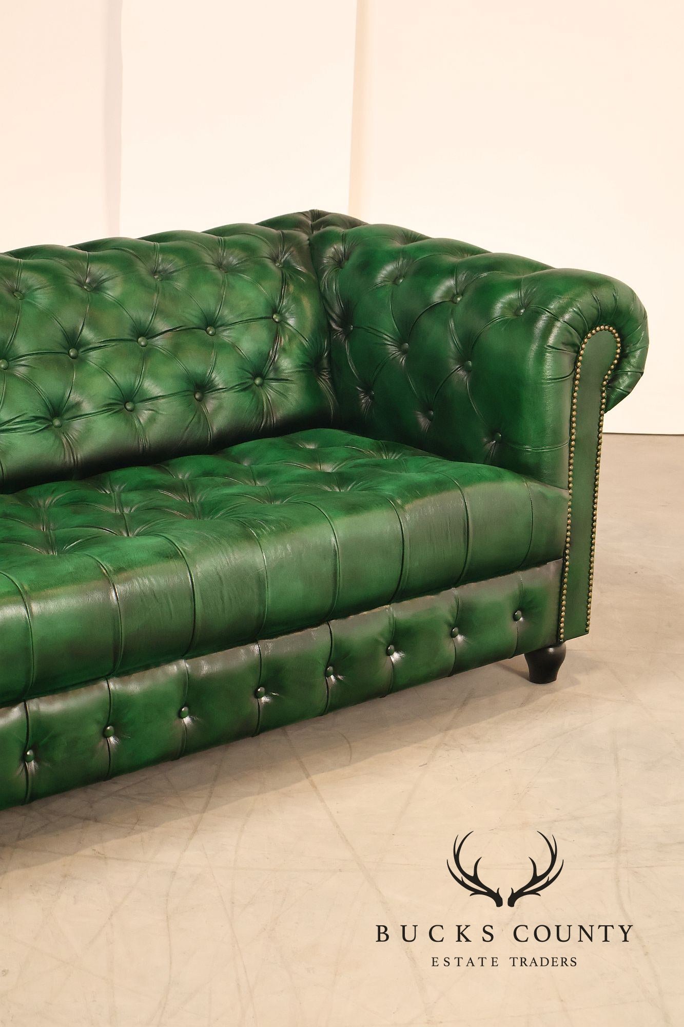 Chesterfield Style Green Leather Sofa