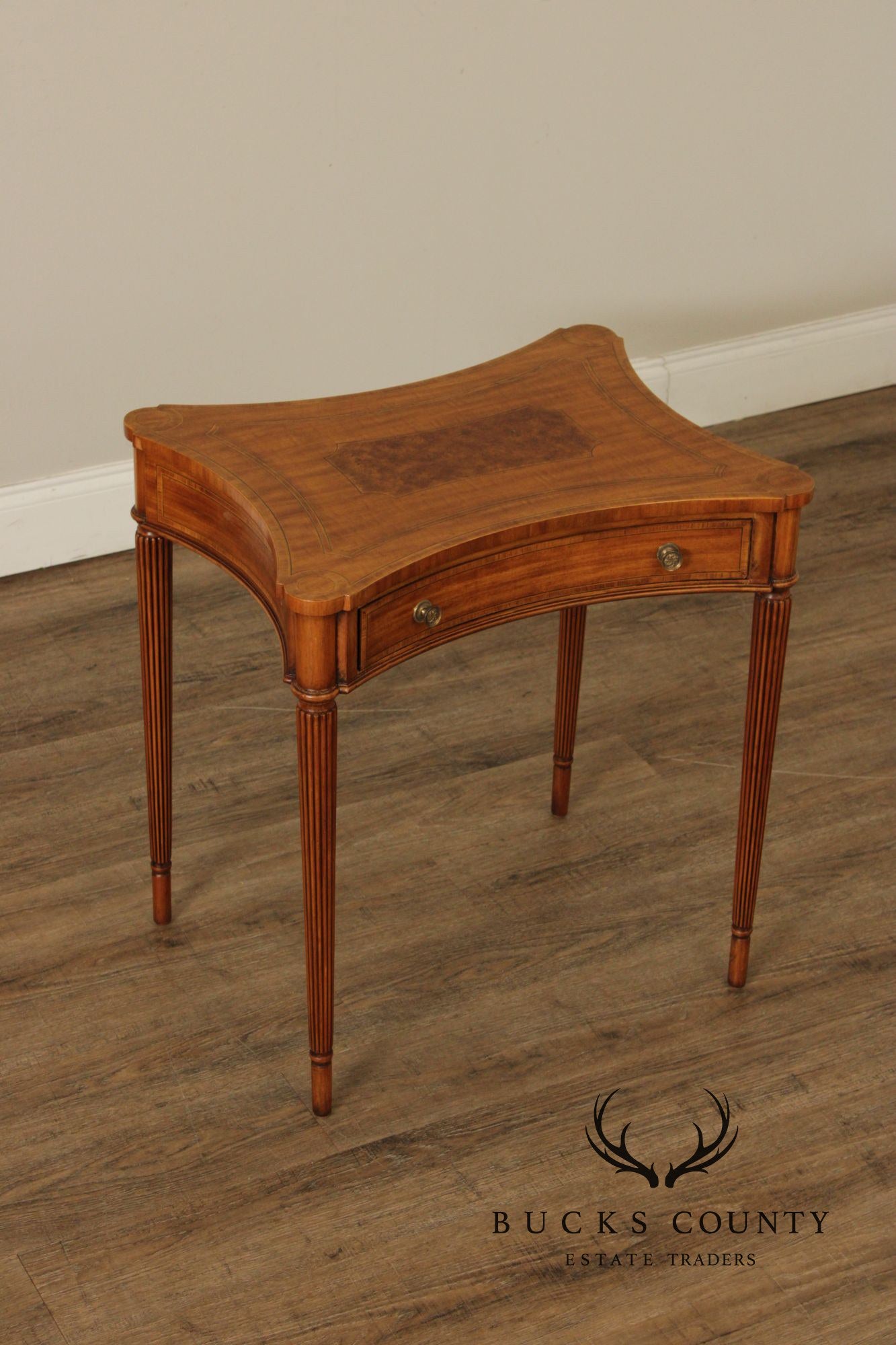 Maitland Smith Sheraton Style Single Drawer Inlaid Side Table