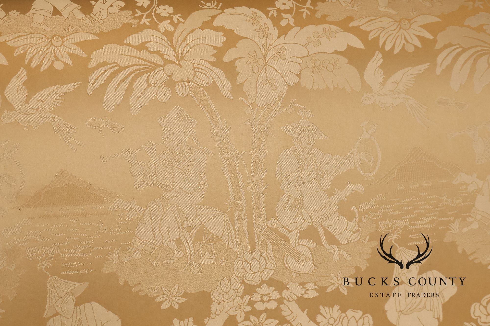 Southwood Federal Style Mahogany Frame Damask Upholstered Sofa