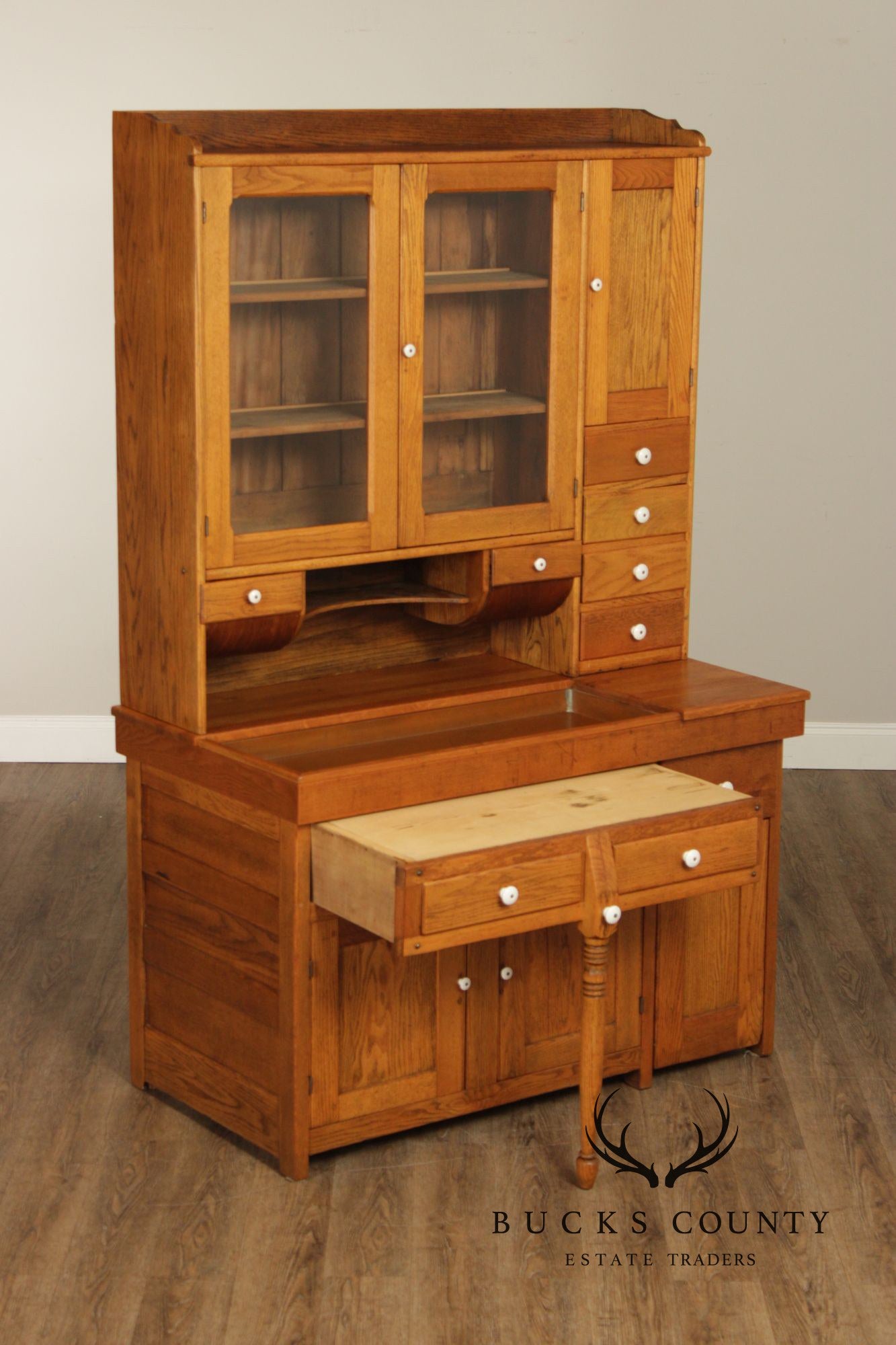 Antique American Hutch With Copper Dry Sink And Pull-Out Cutting Board