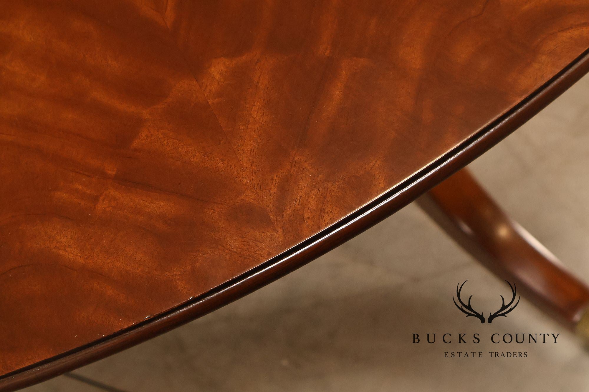 E.J. Victor Regency Style Round Inlaid Mahogany Pedestal Dining Table