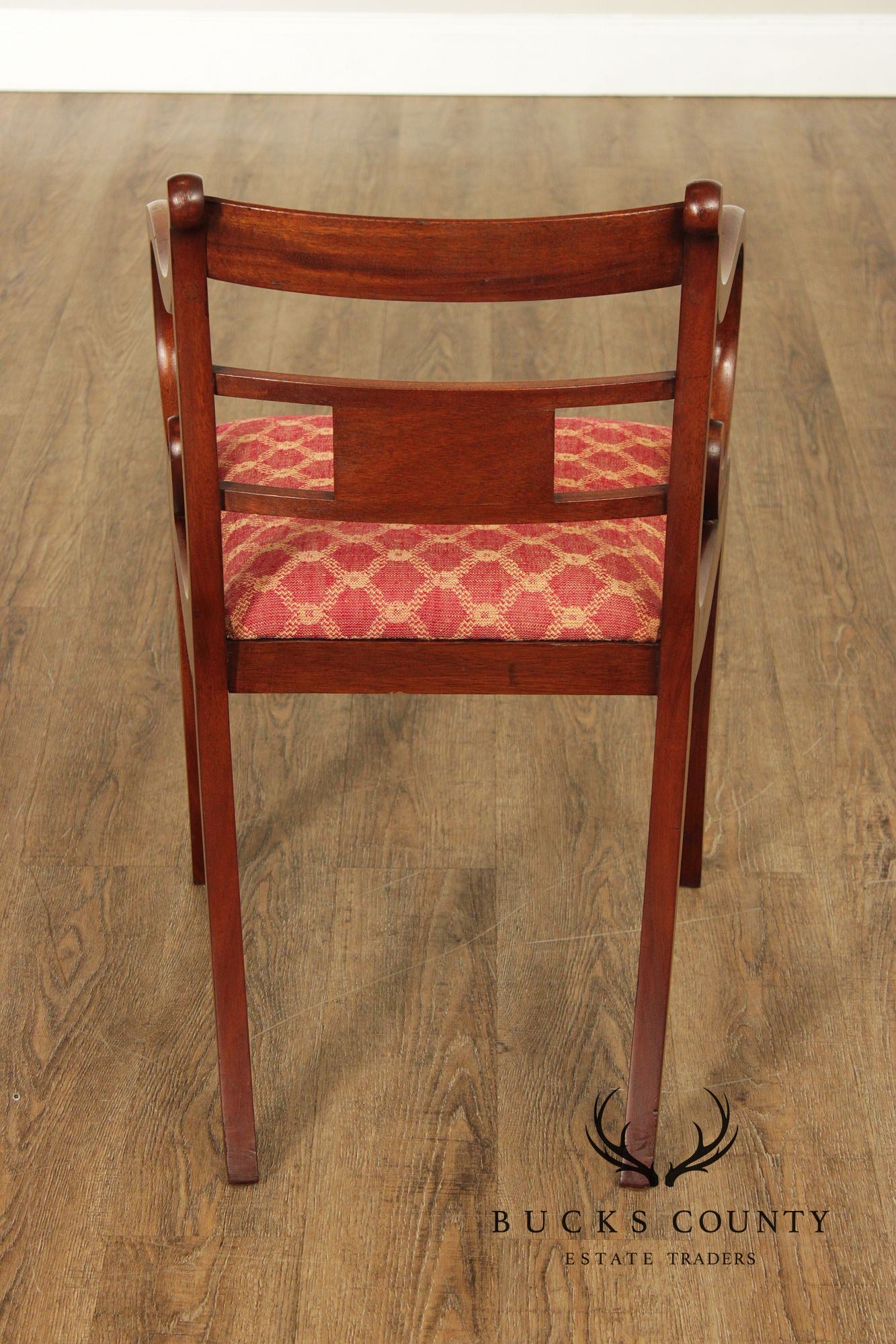 Antique English Regency Style Pair of Rosewood Brass Inlaid Armchairs